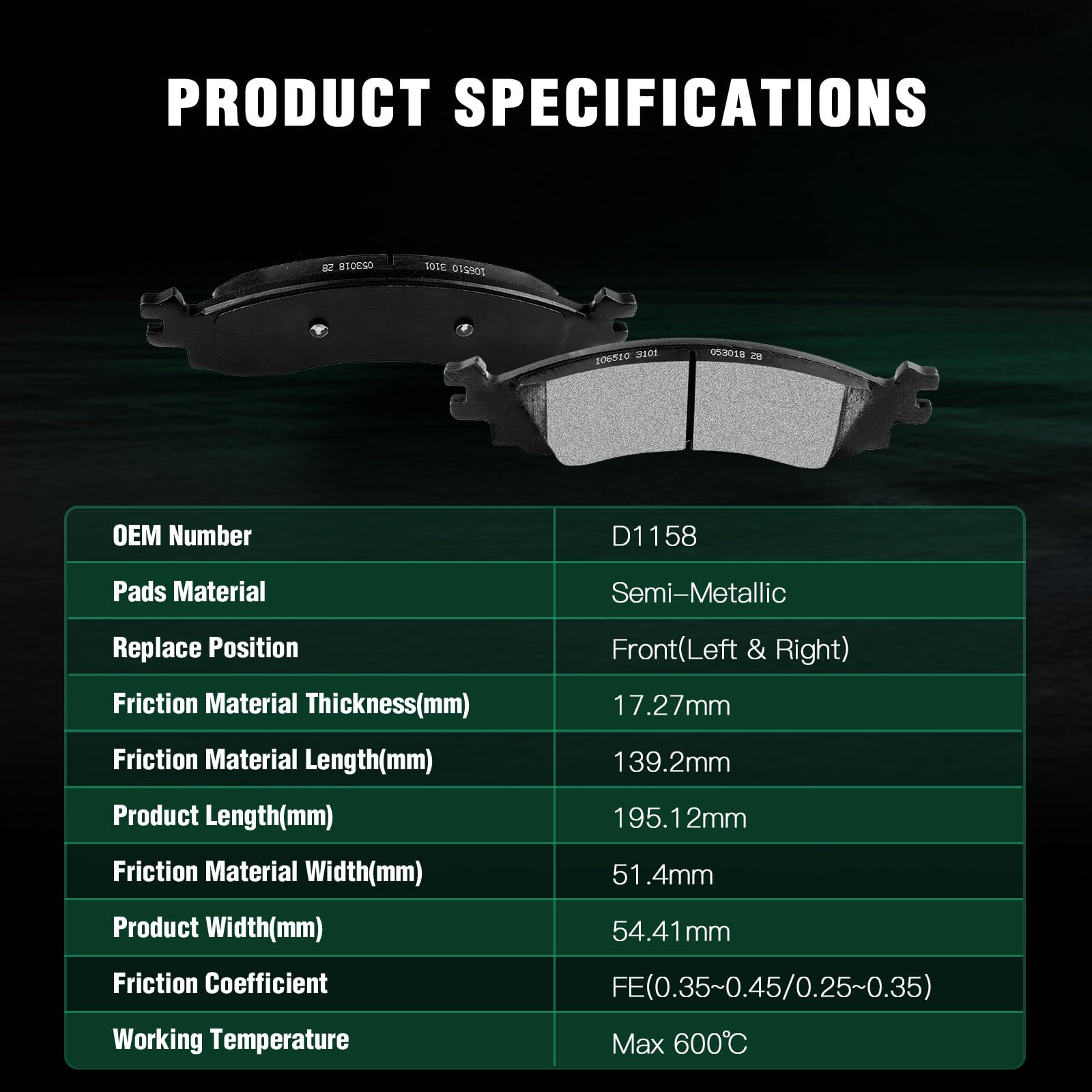 Automuto 8Pcs Front & Rear Disc Brake Pads Set D881 D1158 For Ford For Explorer 2006-2010, For Ford For Explorer Sport Trac 2007