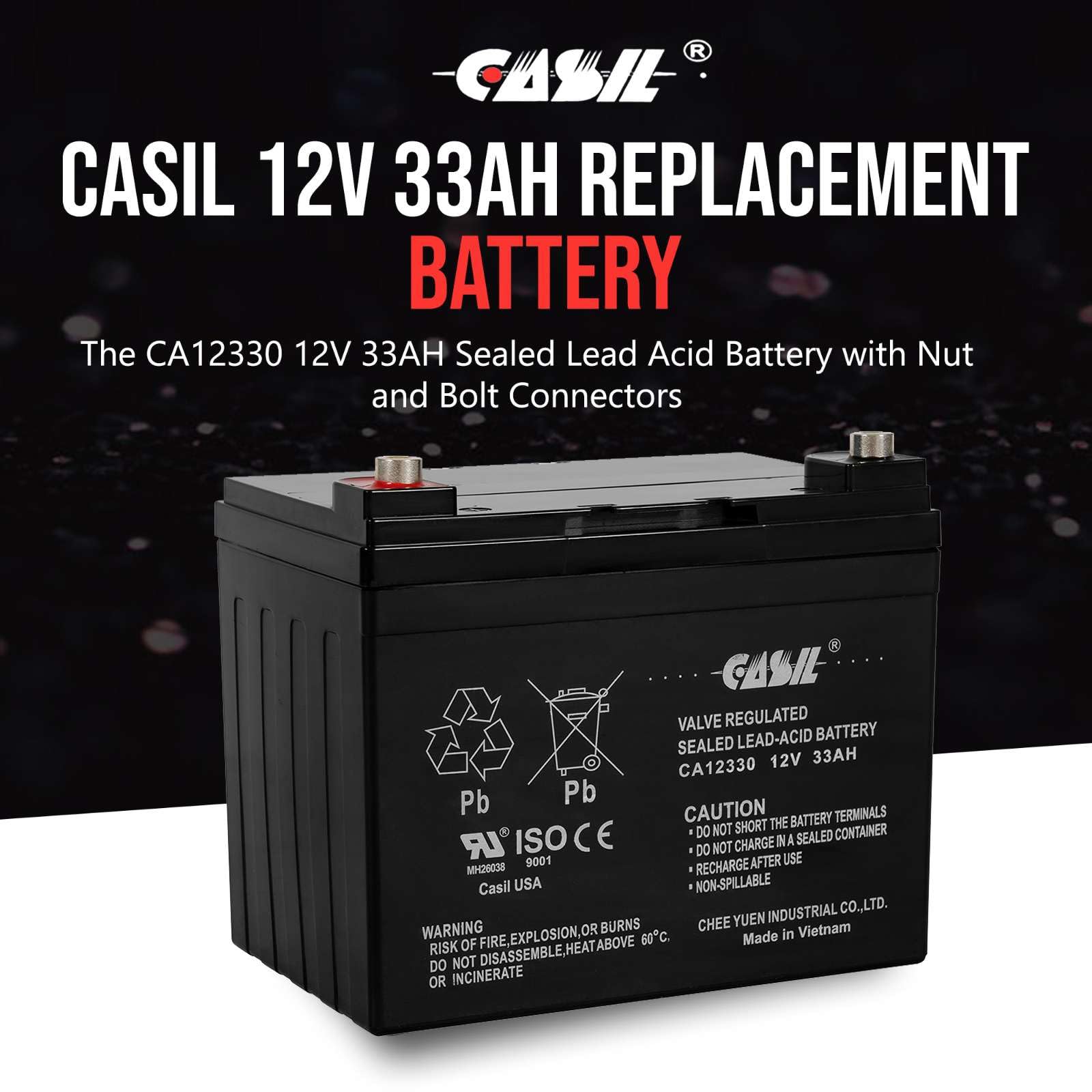 Casil 12V 33Ah Replacement Battery Compatible With John Deere, Craftsman, Husqvarna, Troy-Bilt, Huskee, Cub Cadet