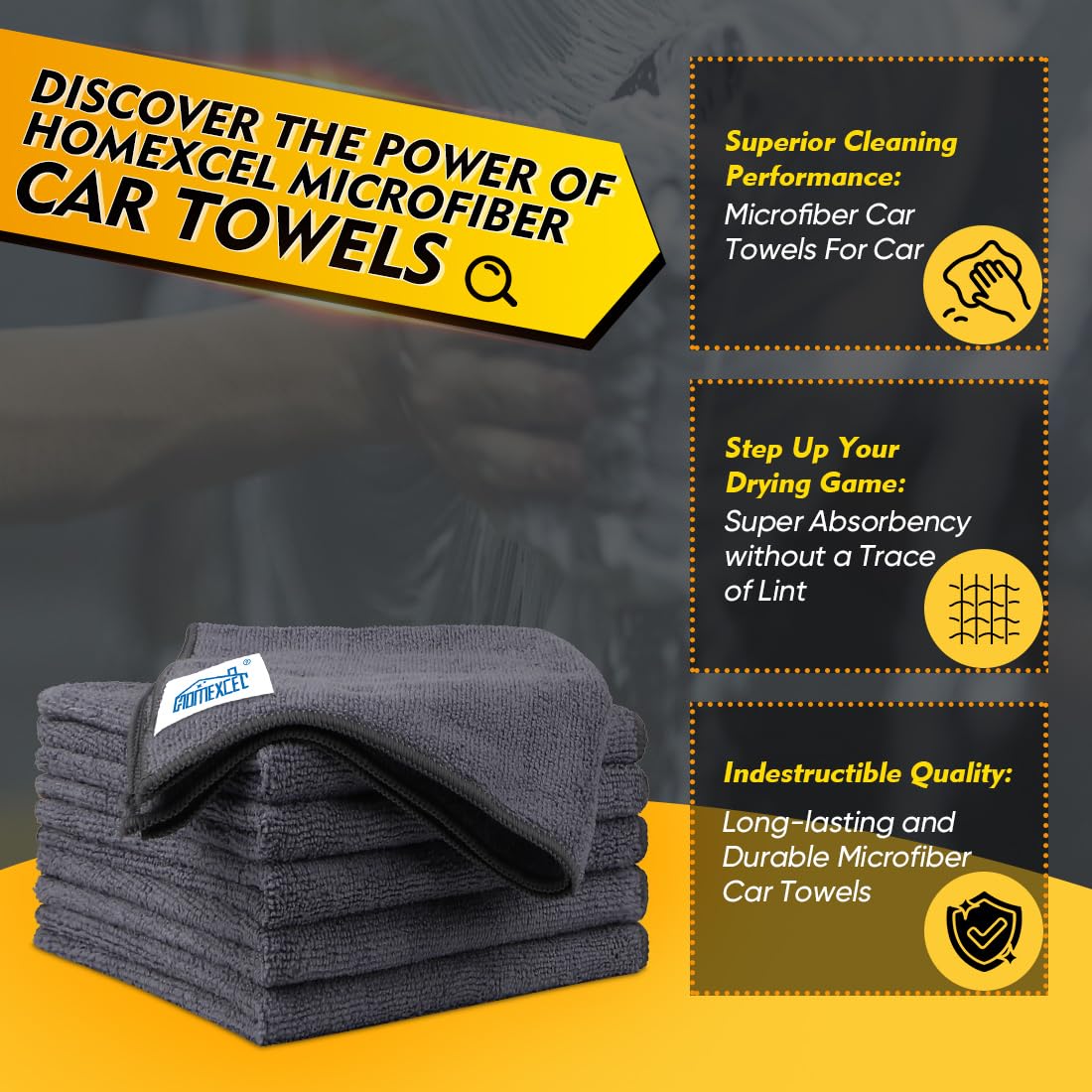 Homexcel Grey Microfiber Cleaning Cloth 6 Pack, 12.5 X 12.5 Inch Microfiber Towels For Cars, Ultra Absorbent Car Washing Cloth,
