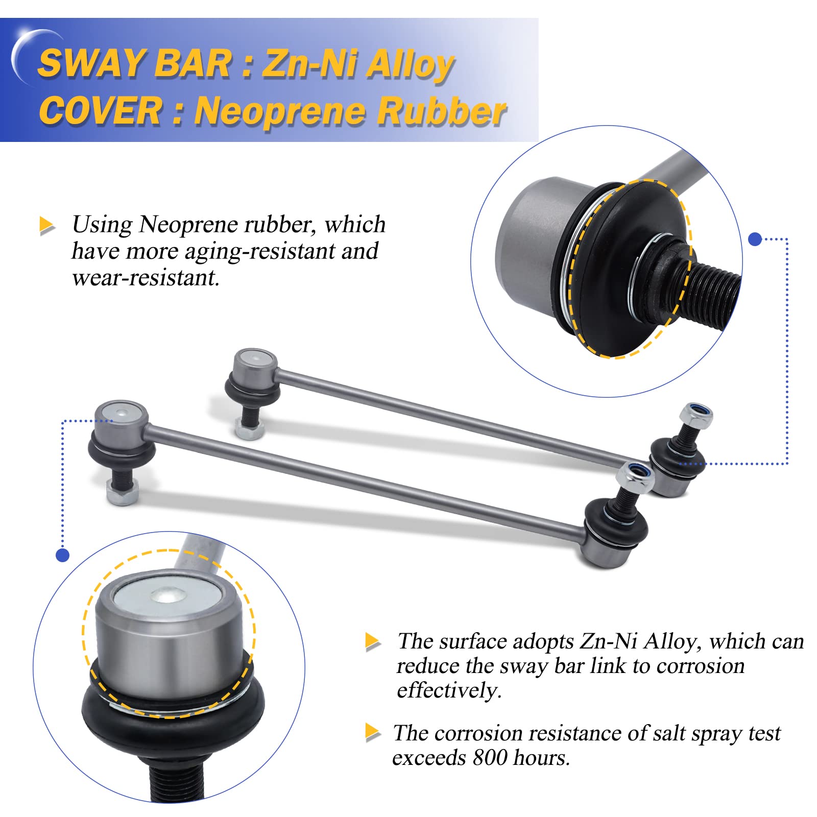 11.8'' Zinc-Nickel Alloy Stabilizer Sway Bar Links For 2005-10 Chevy Cobalt, 2006-11 Hhr,2004-12 Malibu /2007-10 Pontiac G5, 200