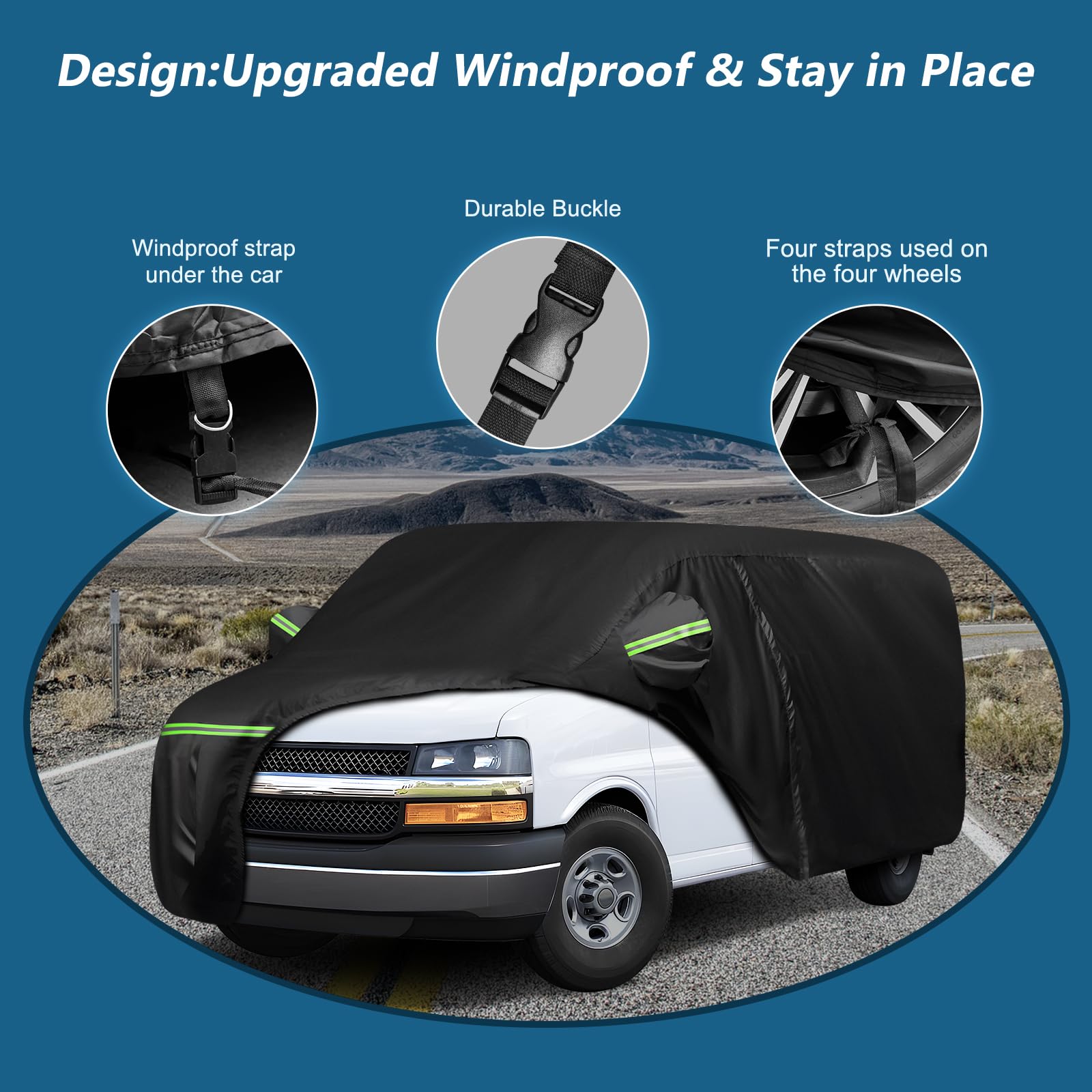 Car Cover for Express Van/GMC Savana Cargo Van 1500/2500/3500 1996-2025 (SWB), 420D Sun Heat Protection Outdoor Full Car Covers