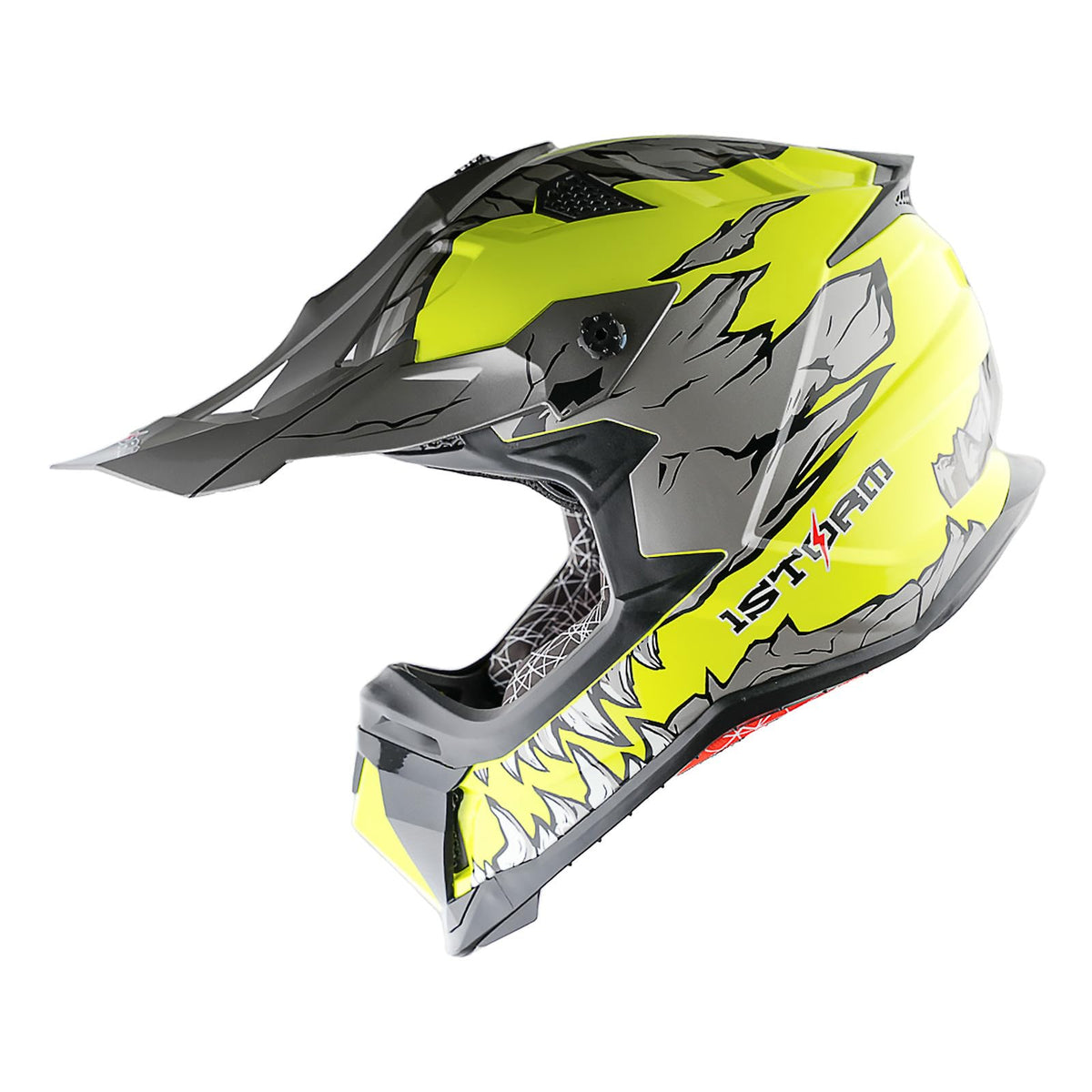 1Storm Adult Motocross Helmet ATV Dirt Bike BMX MX Downhill Mountain Helmet Track Style JH601; Dinosaur Yellow