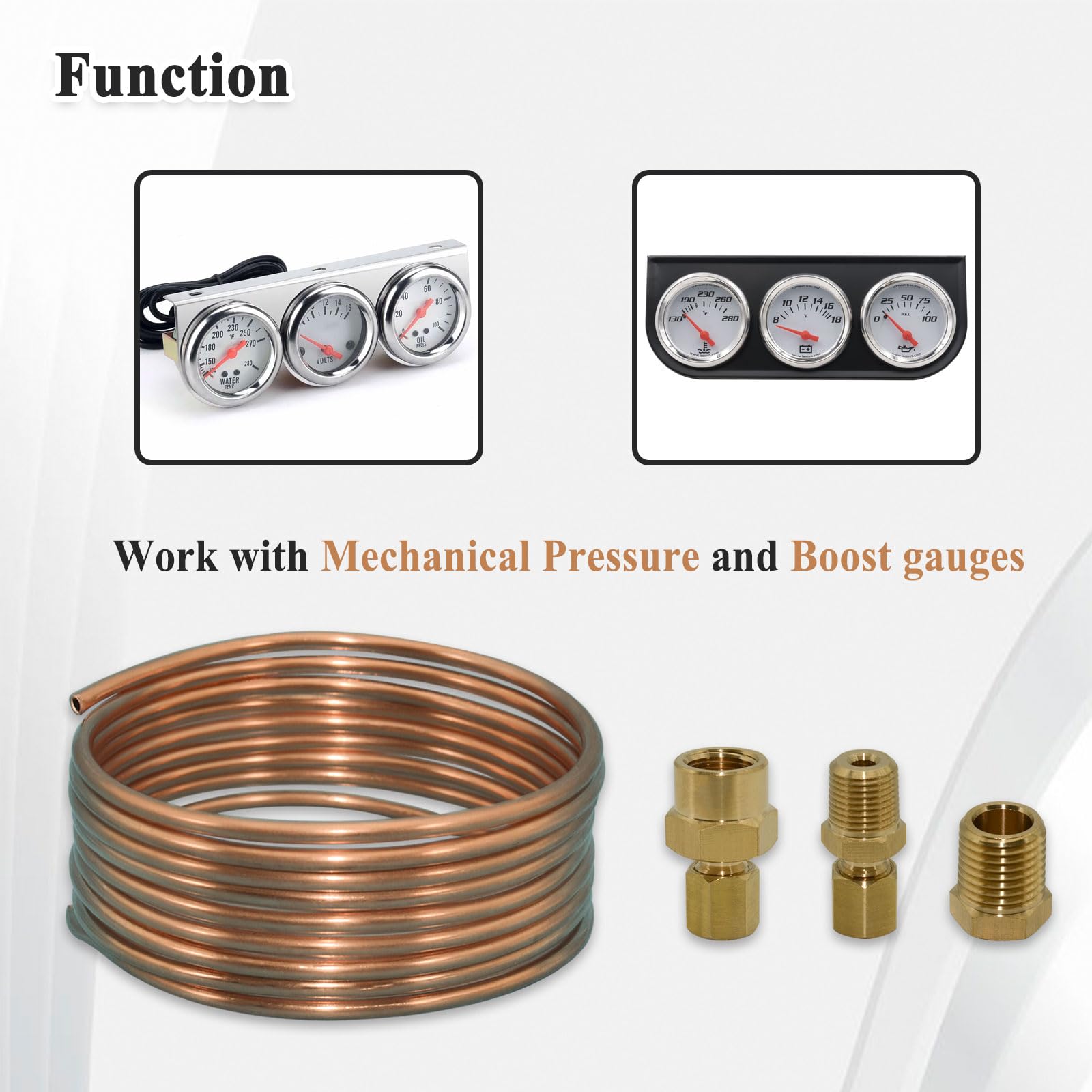 Ebrmeiwo 72'' Oil Pressure Gauge Tubing Kit, Set Of Copper Tube And Threaded Parts, Universal Fit