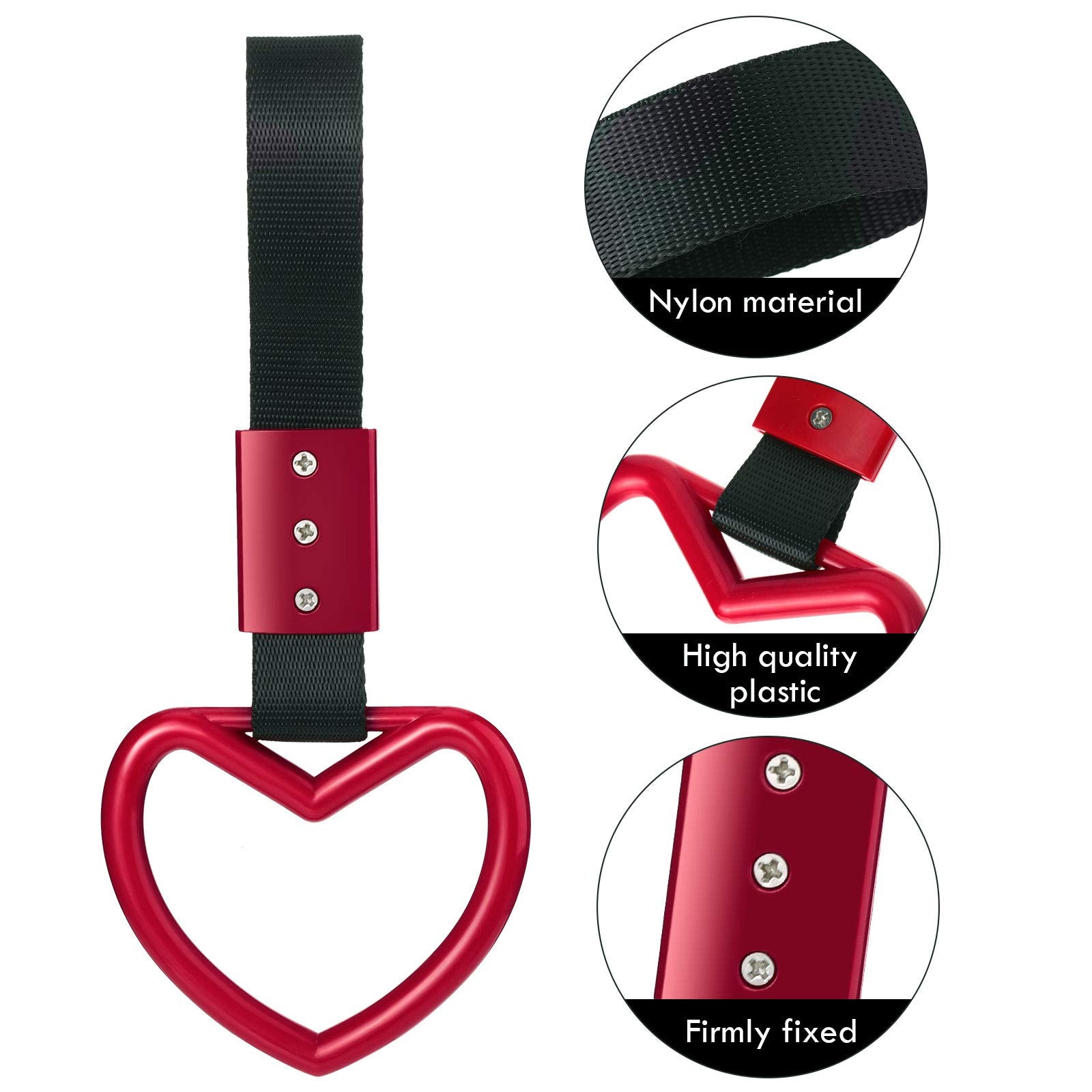 2 Pieces Rings Heart Shaped Car Handle Straps Drift Charm Rear Bumper Warning Decor Subway Bus Broken Handle For Car Interior(Red)