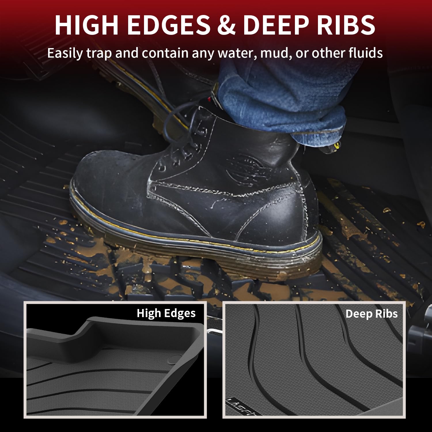 LASFIT Custom Fit Floor Mats for Porsche Cayenne 2019-2025, All Weather TPE, Black, Easy to Clean, Model LL-PR06, Size 30*22*