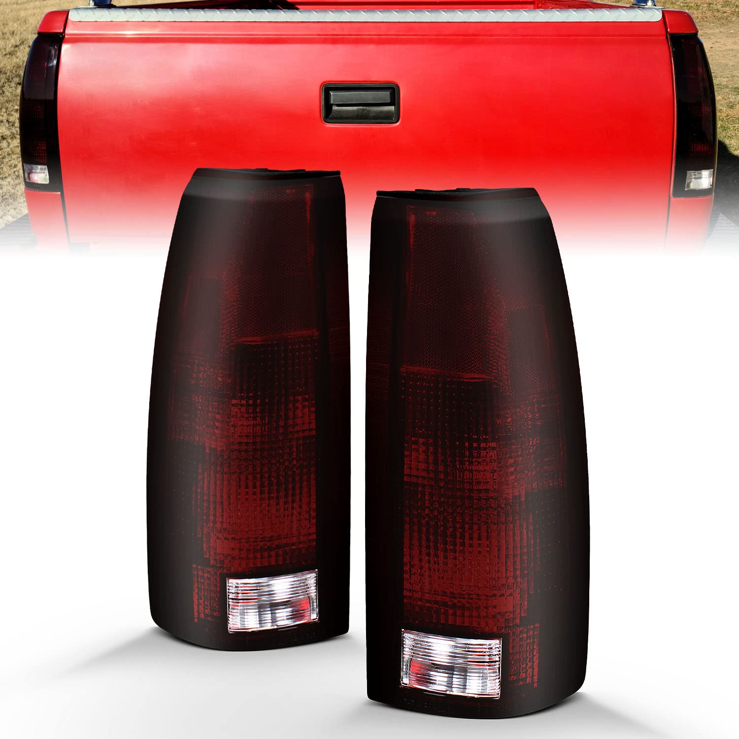 Amerilite For 1988-2000 C/K Truck Tahoe Fullsize Blazer Sierra Suburban Oe Dark Red Rear Brake Lamp Replacement Tail Lights Asse