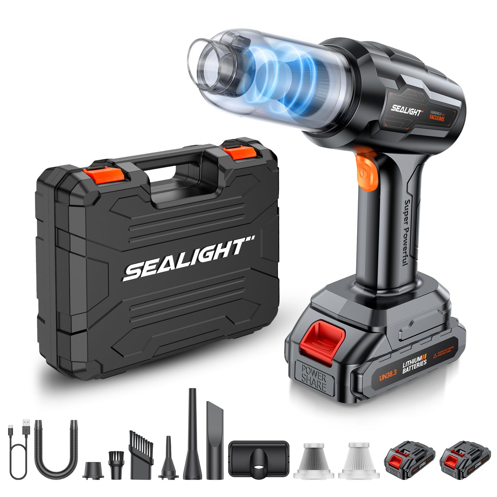 Sealight Car Vacuum Portable Cordless, High Power Suction And Air Duster, 7 In 1 Handhle Vacuum Cleaner For Car, Office, Pet