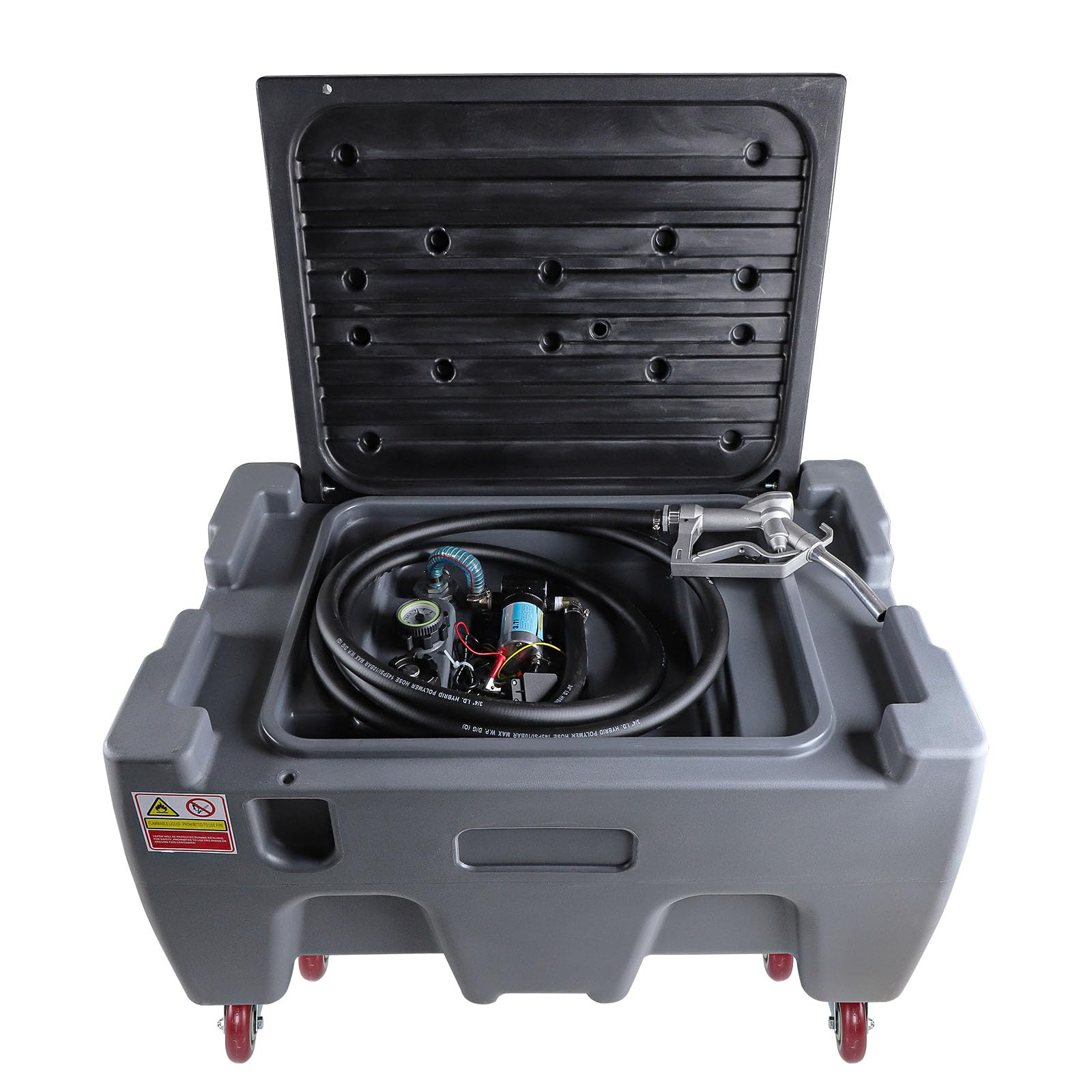 40 Gallon Gasoline Diesel Fuel Transfer Tank with 3.7GPM Flow Rate 12V DC Self-Priming Fuel Transfer Pump, Manual Fueling Nozzle