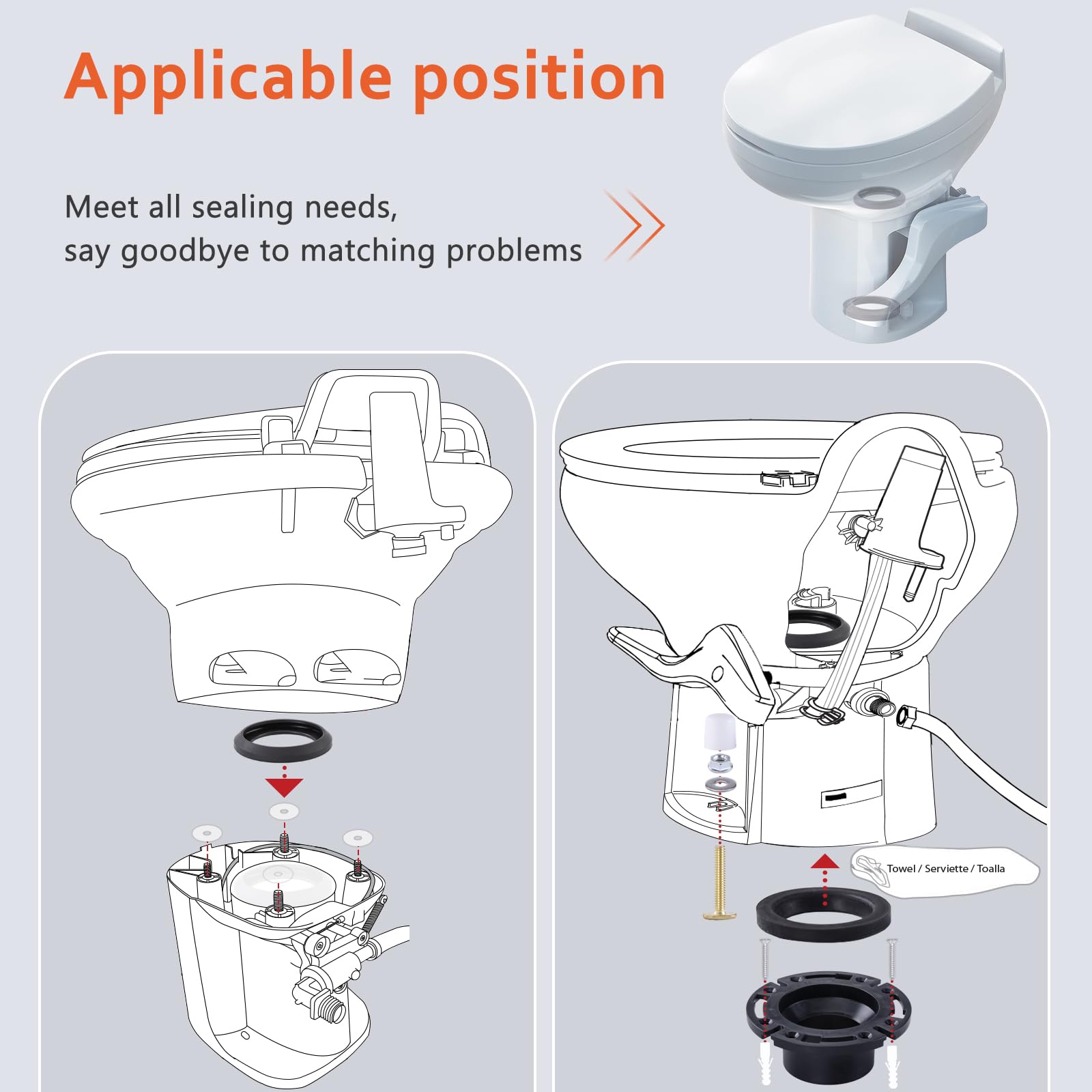 Boeemi Rv Toilet Flange Socketed 385345892 And Rv Toilet Seal Kit Compatible With Aqua Magic Style Plus, Style Ii And Residence,