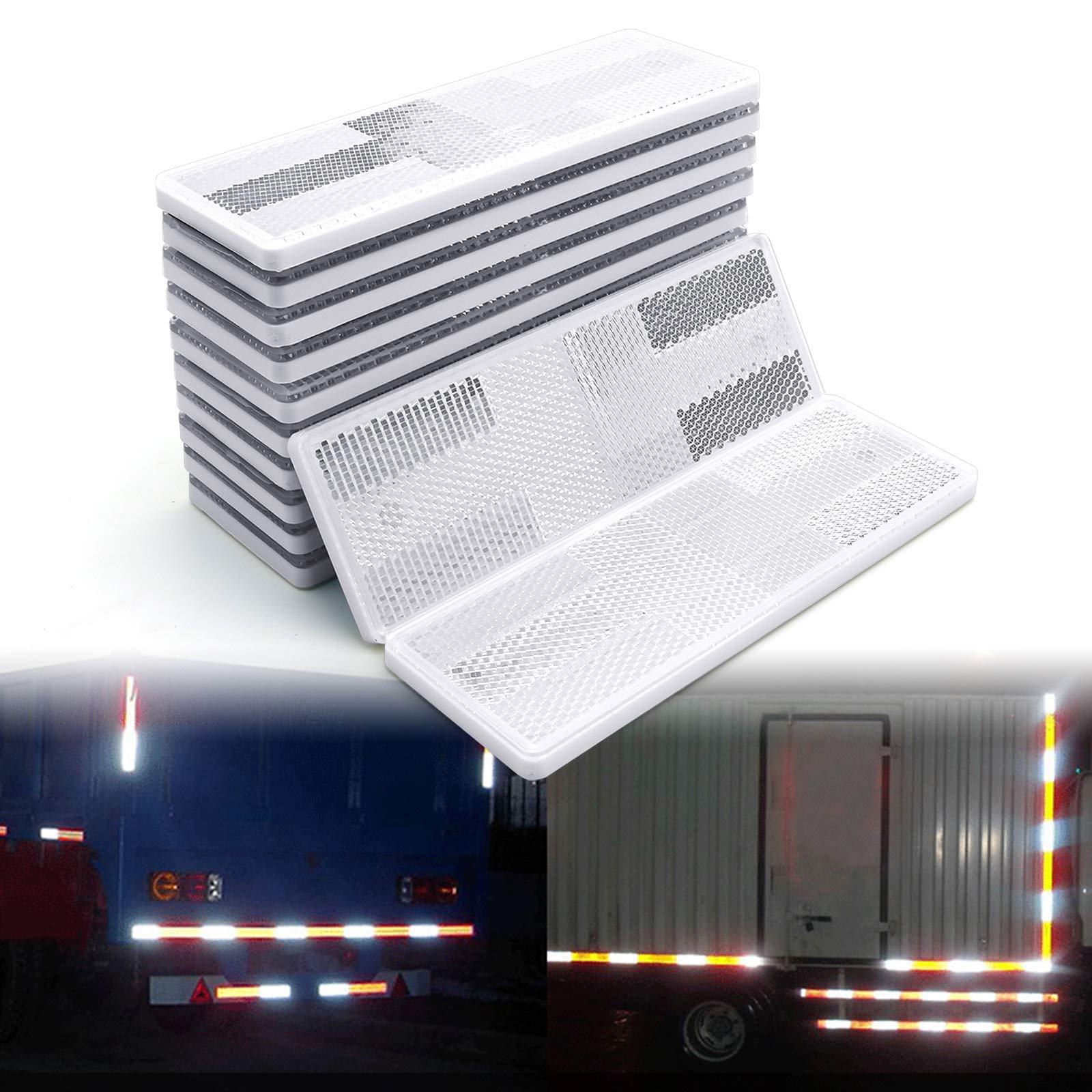 12Pcs Plastic Rectangular Stick-on Reflector Sticker (White/12Pcs, 5.91 x 1.97 in)