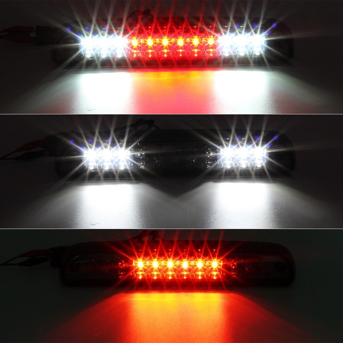 Partsam Red/White 12 Led Smoke Lens Chrome Housing Tail High Mount 3Rd Third Brake Light Cargo Lamp Waterproof Replacement For F
