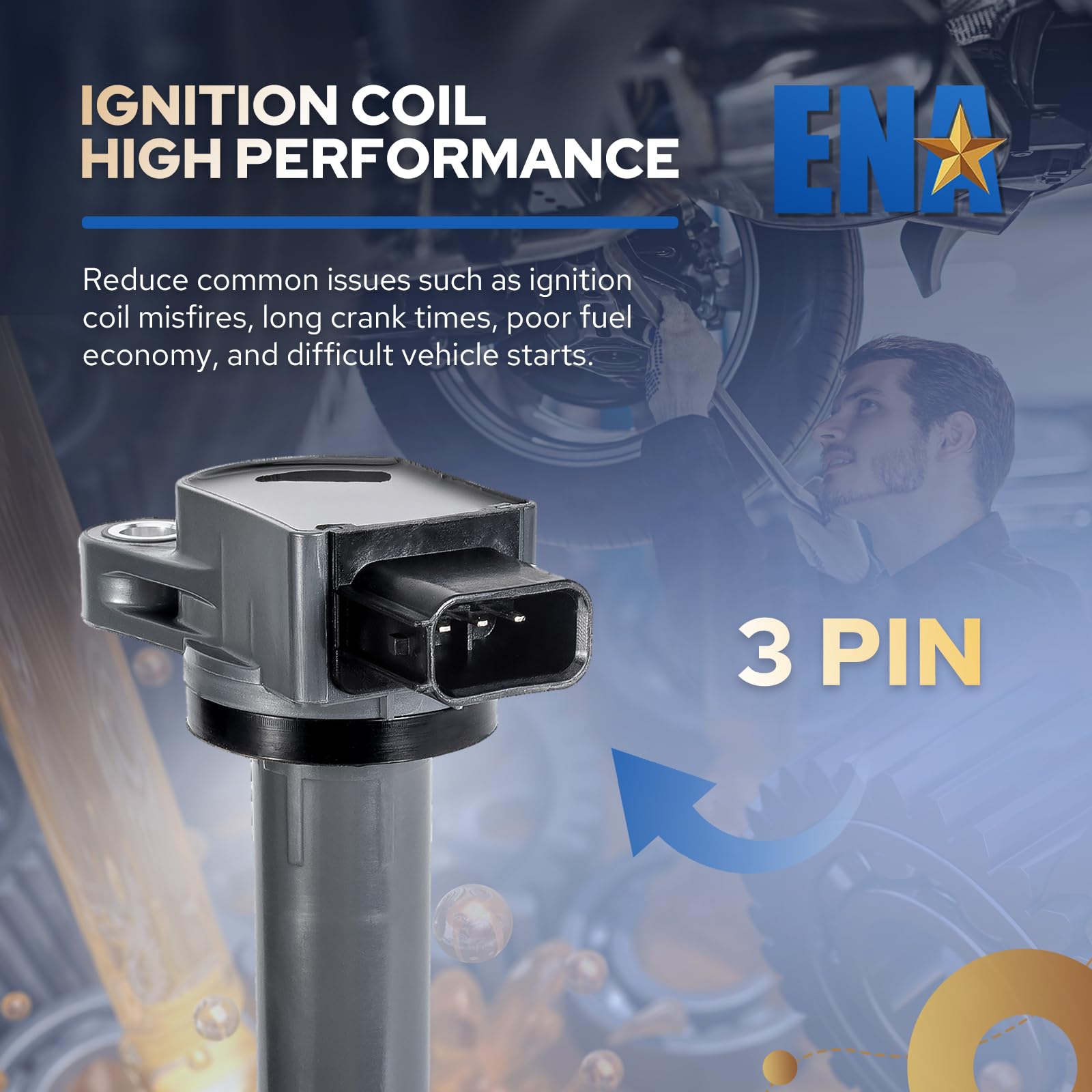 Ena Set Of 4 Ignition Coil Pack 2.0L 2.4L V4 Compatible With Honda Acura Element Crv Civic Accord Rsx Csx S2000 2002 2003 2004 2