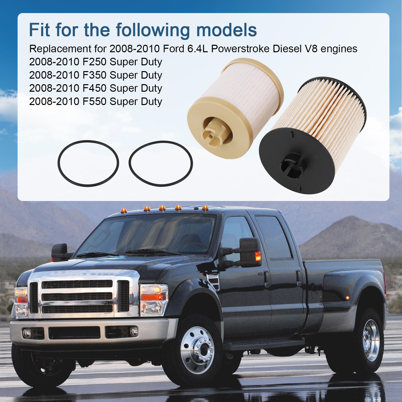Carmocar Fd4617 Diesel Fuel Filter Replacement For 2008 2009 2010 Ford 6.4L F250 F350 F450 F550 Super Duty Includes Lower Lifter