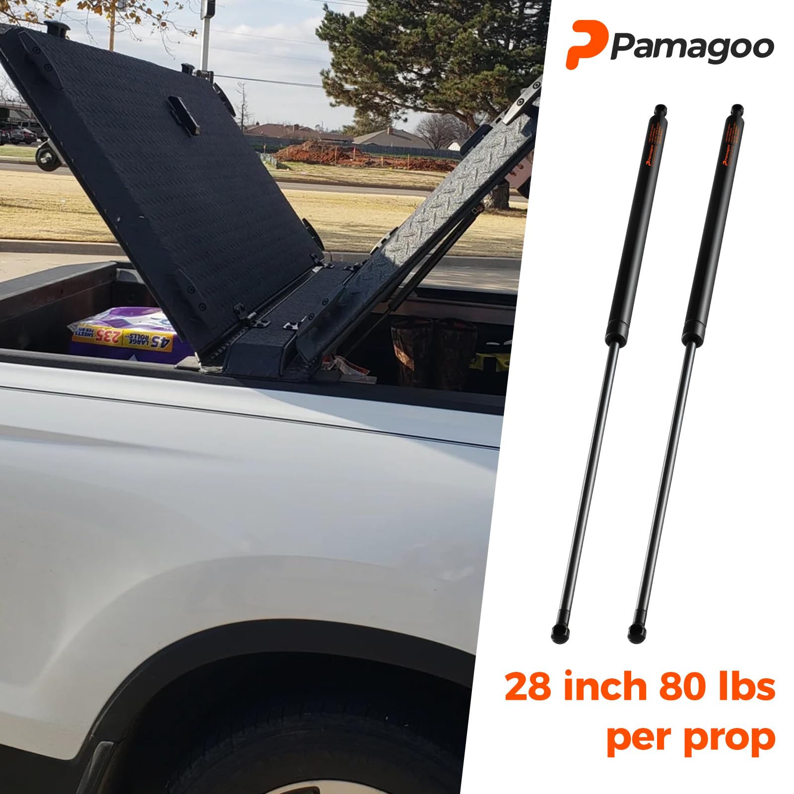 Pamagoo Ml2780 28 Inch Gas Strut 80 Lbs 356 N Per Shock, 2 Pack 28'' Spring Lift Supports For Tonneau Cover Truck Bed Cover Trav