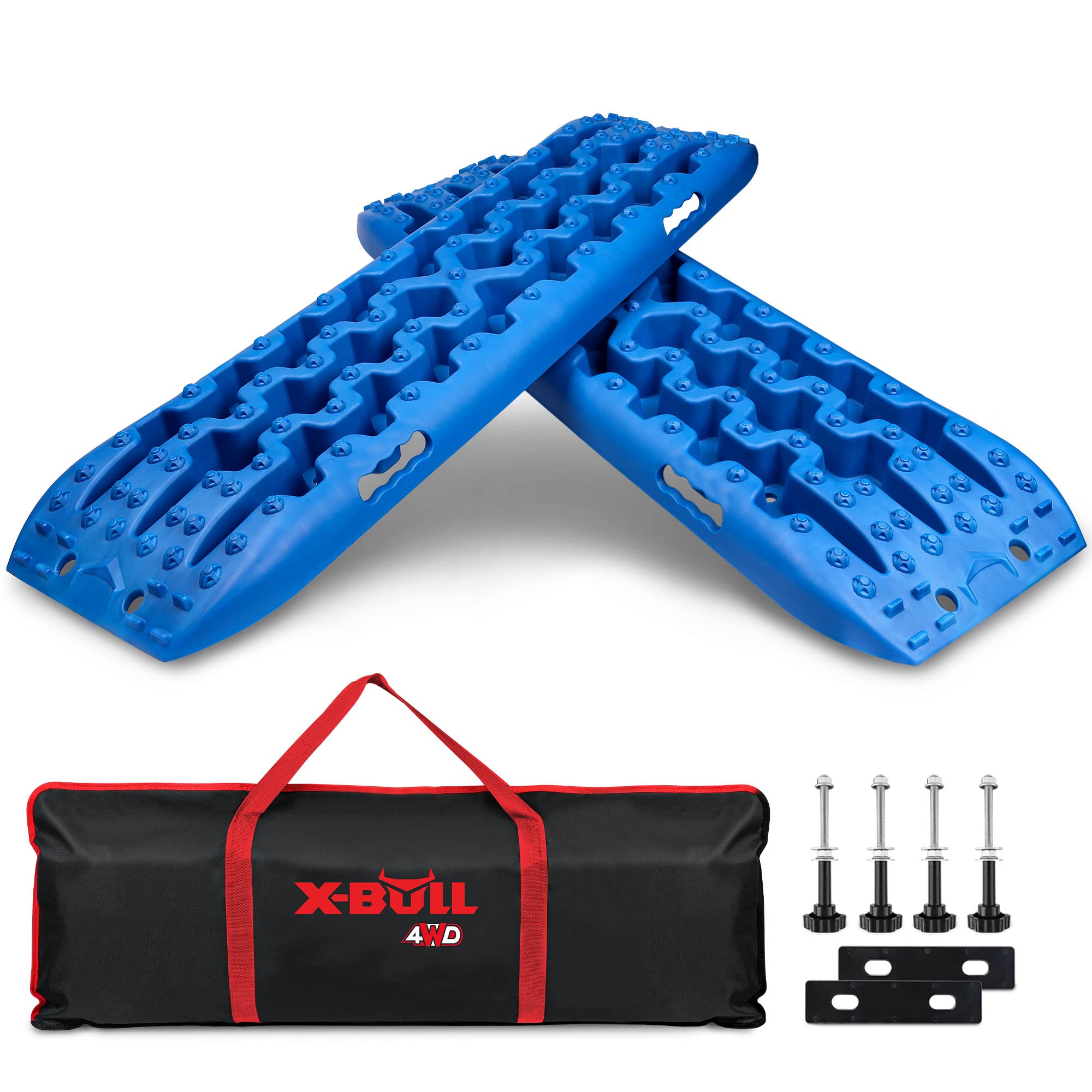 X-Bull New Recovery Traction Tracks Sand Mud Snow Track Tire Ladder 4Wd (Blue, 3Gen), Bag+Hardware+Tracks