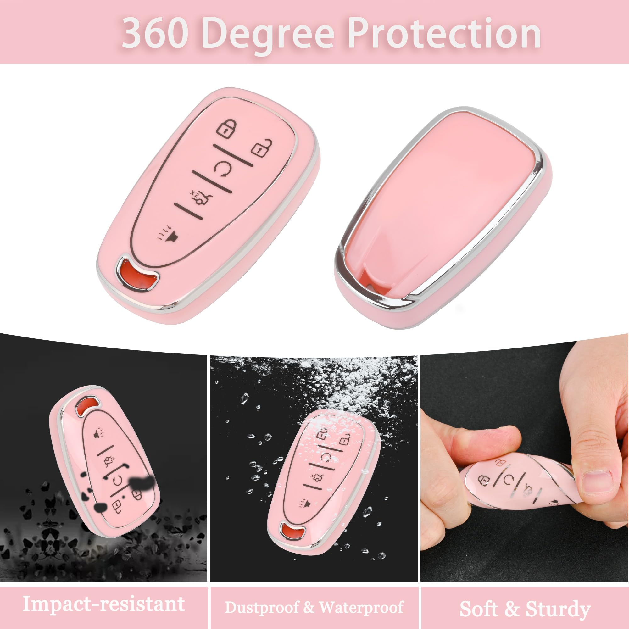 for Chevy Key Fob Cover - Soft TPU Key Case Fit for Chevy Malibu Camaro Cruze Traverse Blazer Sonic Volt Bolt Equinox with Bling