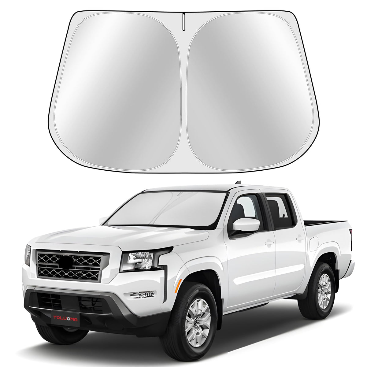 Toluoma Custom Fit Windshield Sun Shade For Ni-Ss-An Frontier 2022-2025 - Full Coverage, 210T Reflective Fabric, Double-Layer De