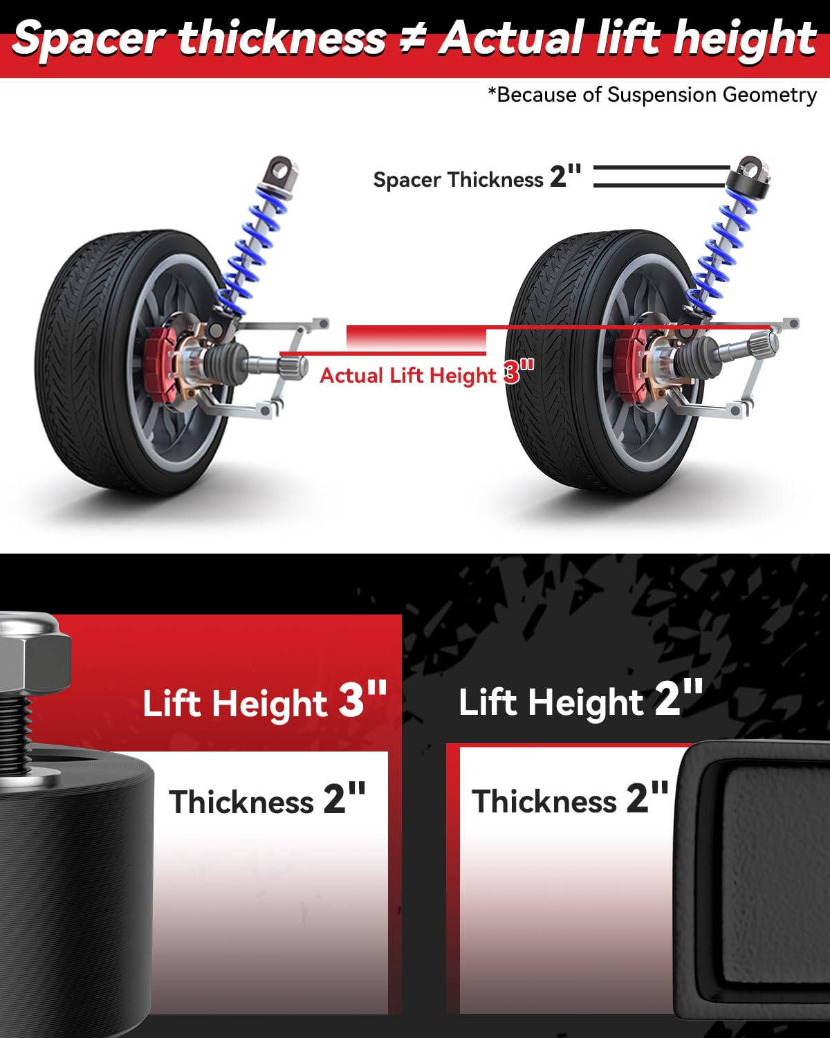 3'' Front and 2'' Rear Leveling Lift Kits for 2005-2023 Frontier 2WD 4WD, 3 inch Front Strut Spacers and 2 inch Rear lift block