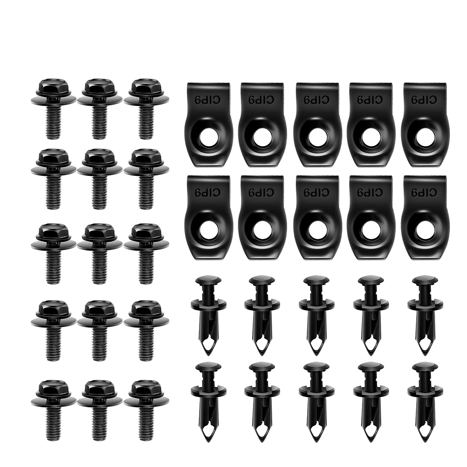 Gooacc Grc-70 35Pcs Engine Under Cover Splash Shield Guard Body Bolts Bumper Fender Liner Push Retainer Fastener Rivet Clips , Black