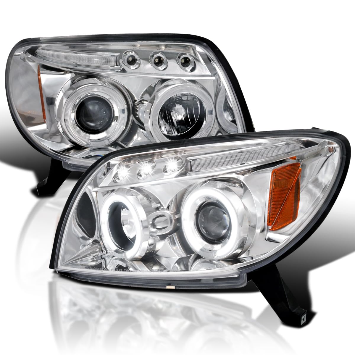 Spec-D Tuning Halo Led Chrome Housing Clear Lens Projector Headlights Compatible With 2003-2005 Toyota 4Runner Left + Right Pair Headlamps Assembly