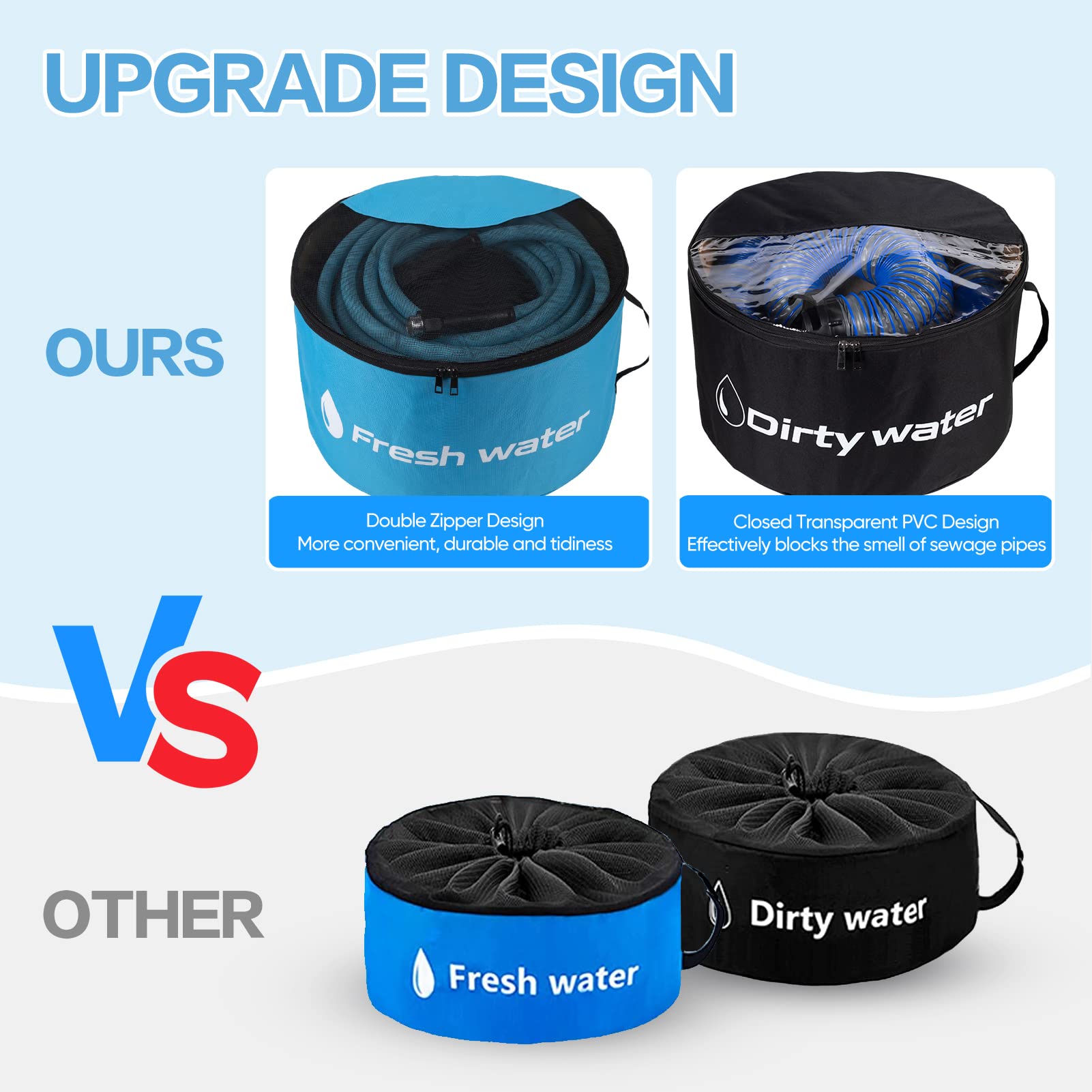 Gociean RV Sewer Hose Storage 4 Packs, Two-Way Zipper Closures and Visible Cover for RV Storage And Organization, Waterproof Acc