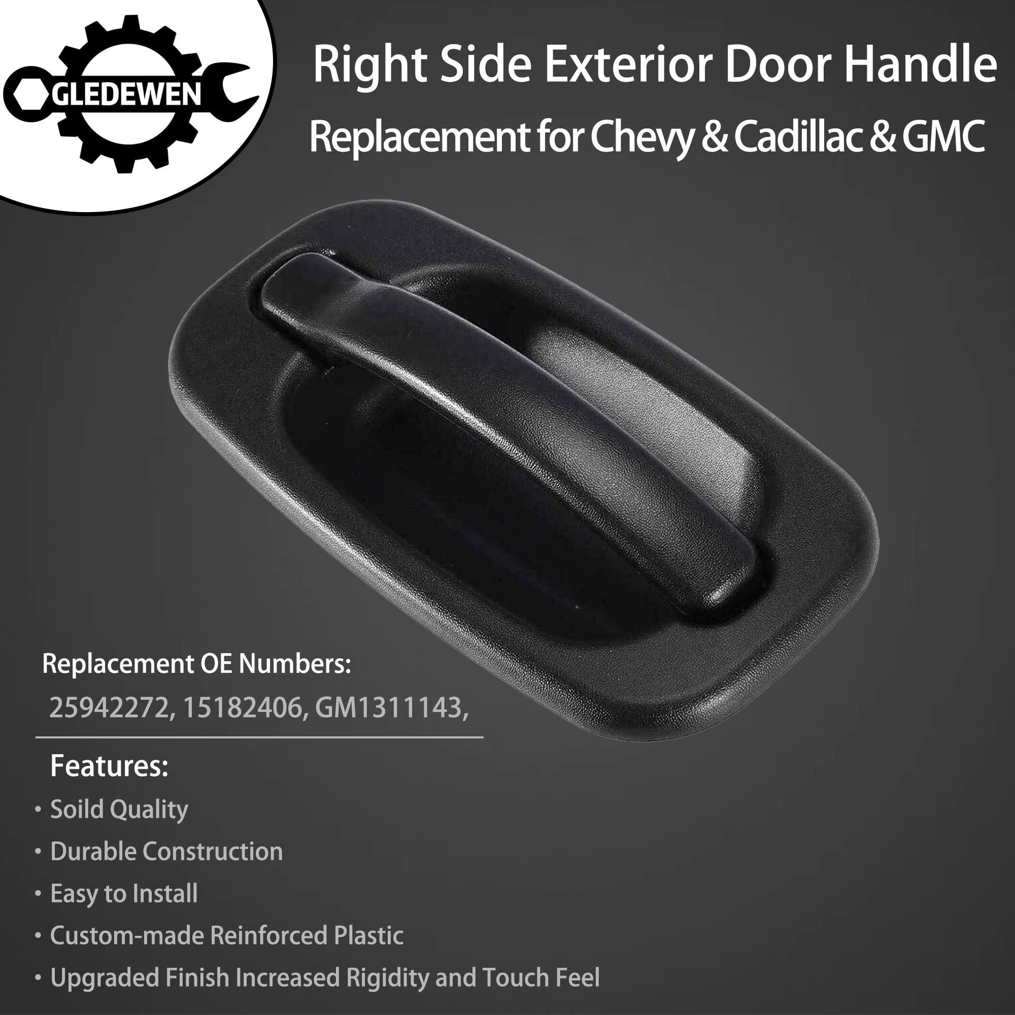 Exterior Door Handle Without Keyhole, Compatible With 1999-2007 Chevy Silverado Suburban Tahoe Avalanche, Gmc Sierra Yukon, Cadillac Escalade, Front Outside Right Side | 25942272 15182406 Gm1311143