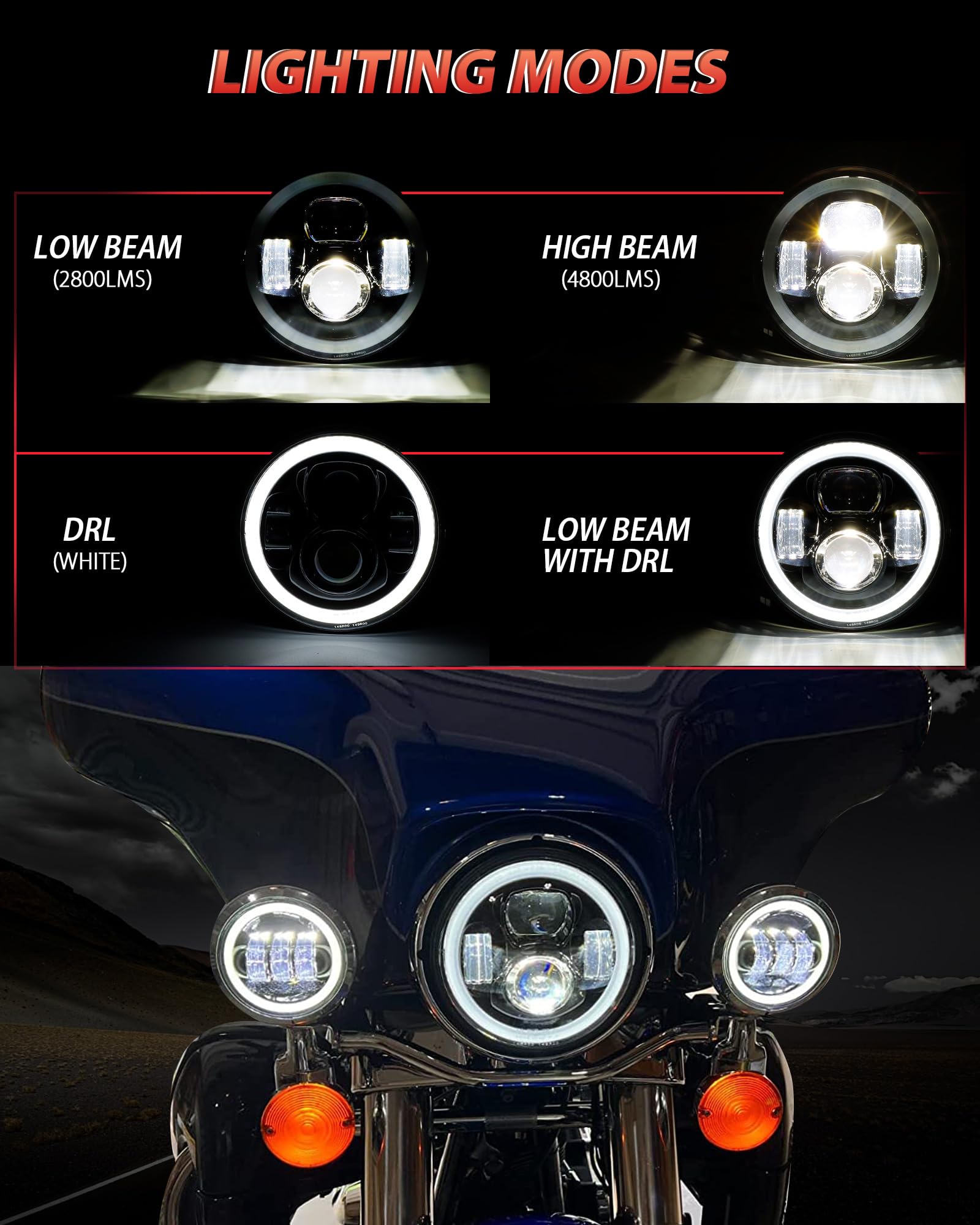 XPCTD 7 Inch Motorcycle LED Headlight 4.5'' Fog Passing Lamps DOT Kit Compatible with Harley Davidson Street Glide Road King Ele