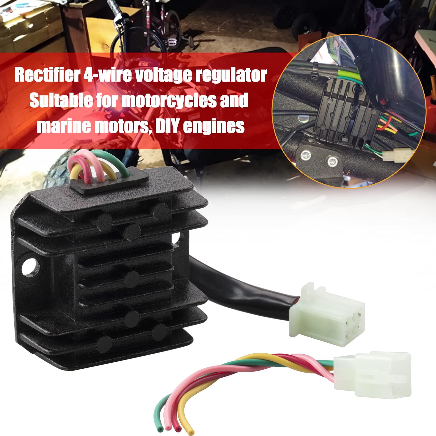 MRELC Rectifier 4 Wires Voltage Regulator Compatible with Motorcycle Boat Motor Pump ATV GY6 50 150cc Scooter Moped JCL NST TAOT