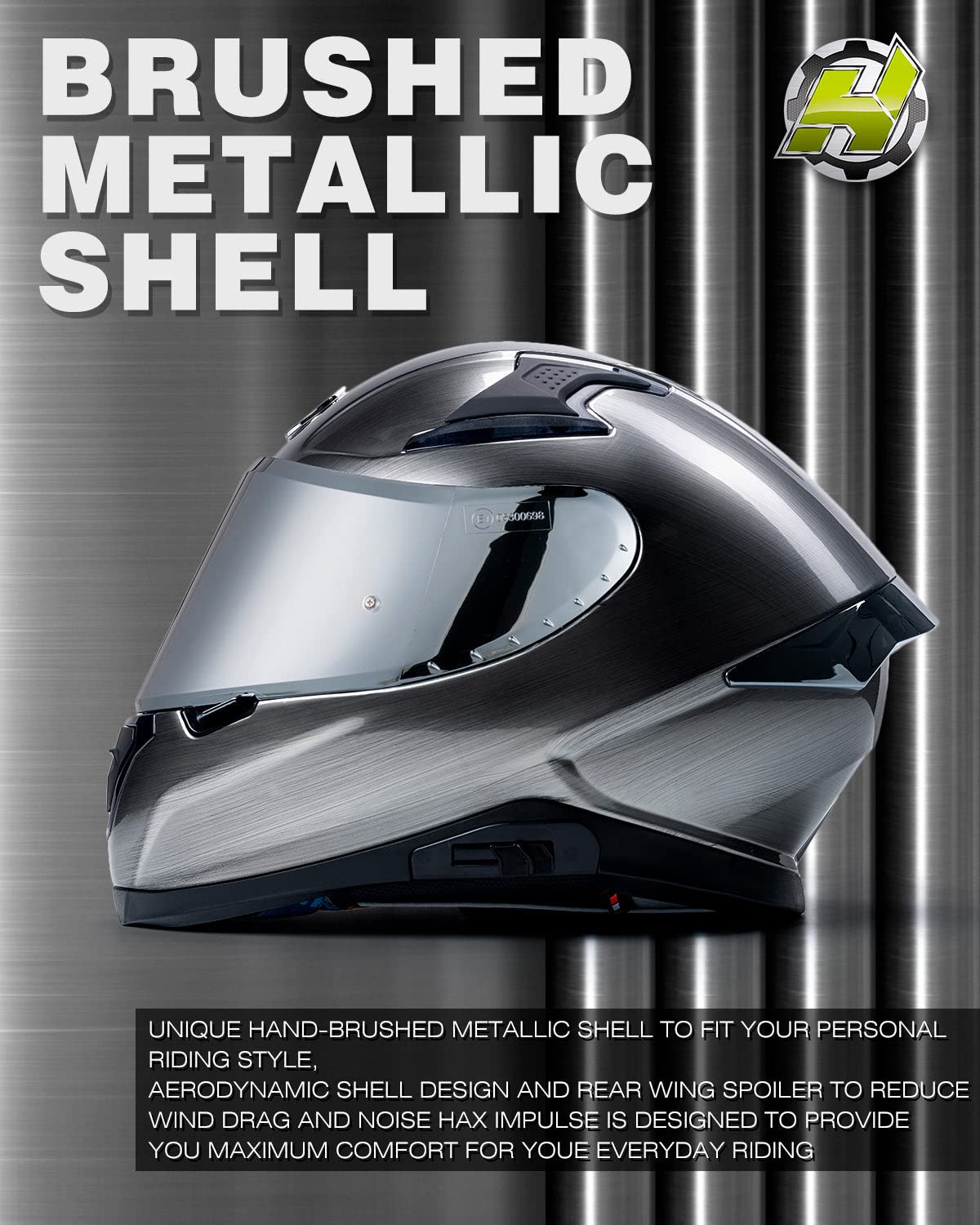 HAX Full Face Motorcycle DOT Approved Helmet with Dual Rear Wing and Pinlock Ready - Lightweight and Durable Motorbike Street Bi