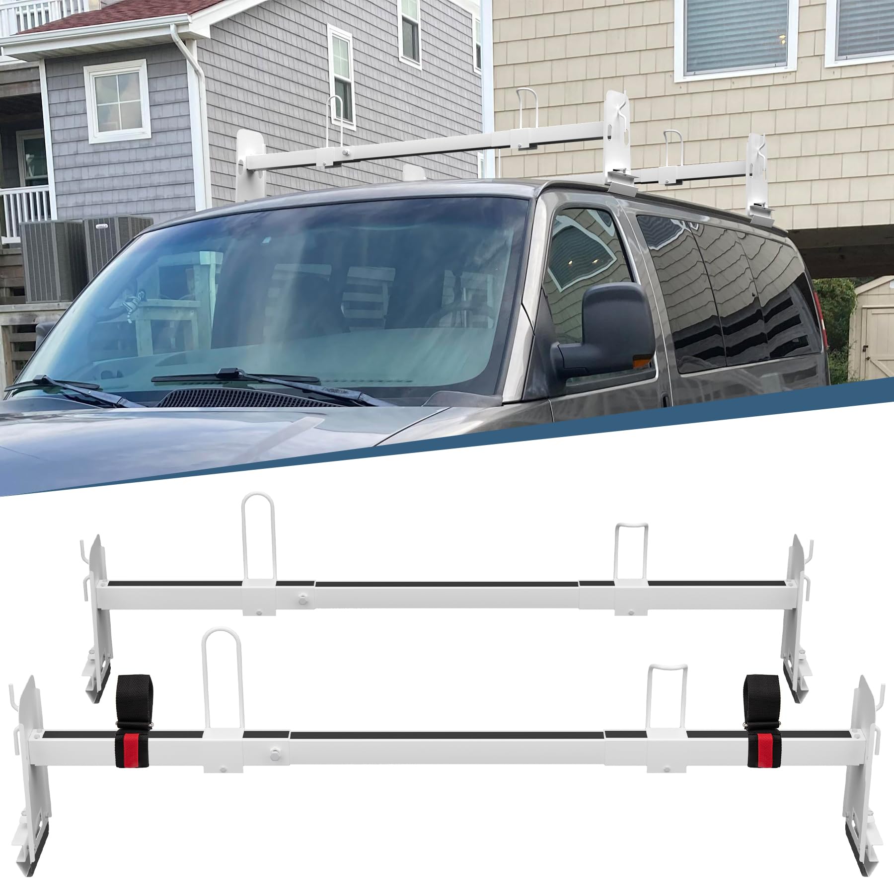 Neorexon Van Roof Ladder Rack 2 Bar Set, Adjustable Length 41.5''- 70'', Universal Van Roof Rack Fit for Chevy Express 1500 2500
