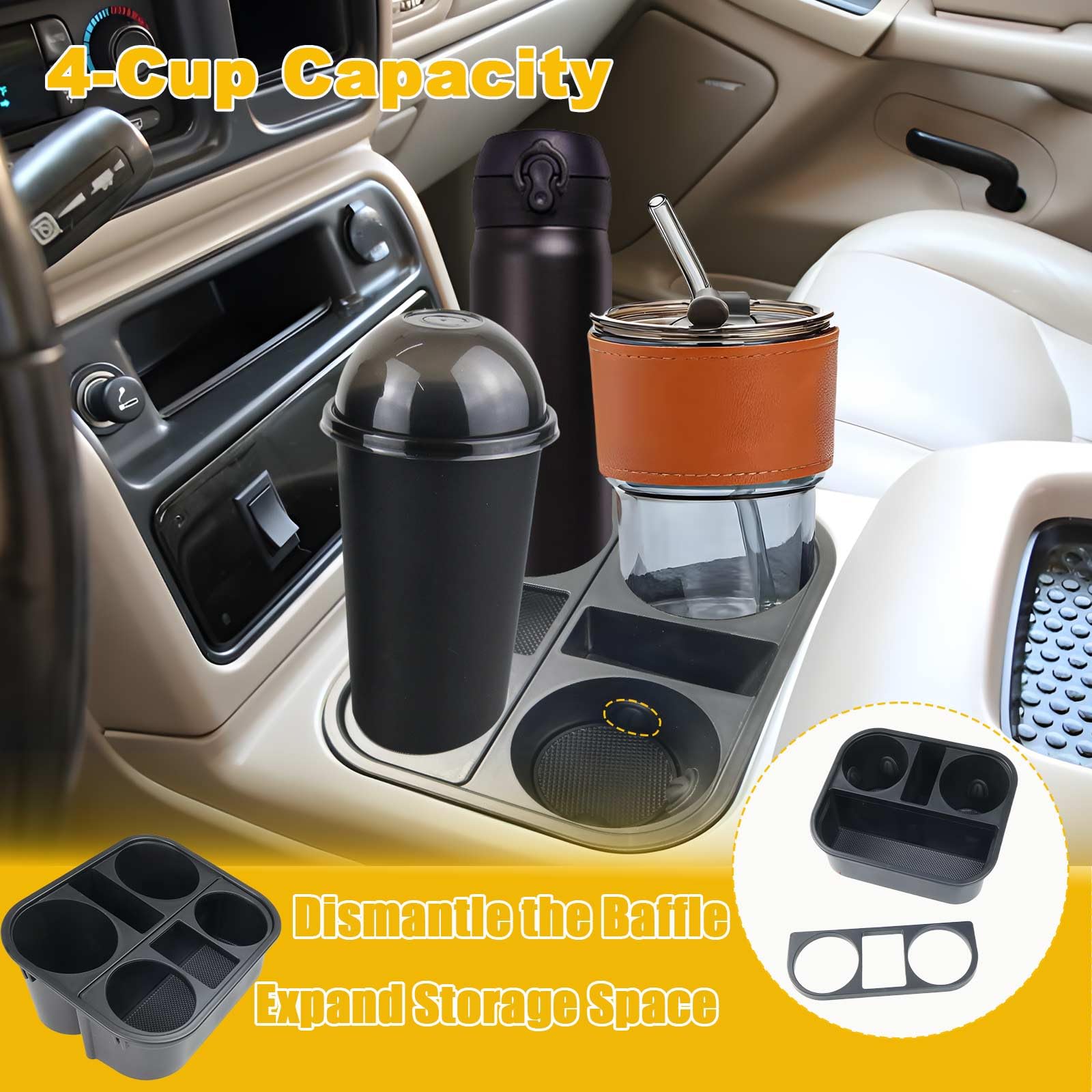 Upgraded Center Console Cup Holder (Not 3D Print) Compatible with Chevrolet Silverado 1500/2500/3500 Avalanche Suburban Tahoe GM