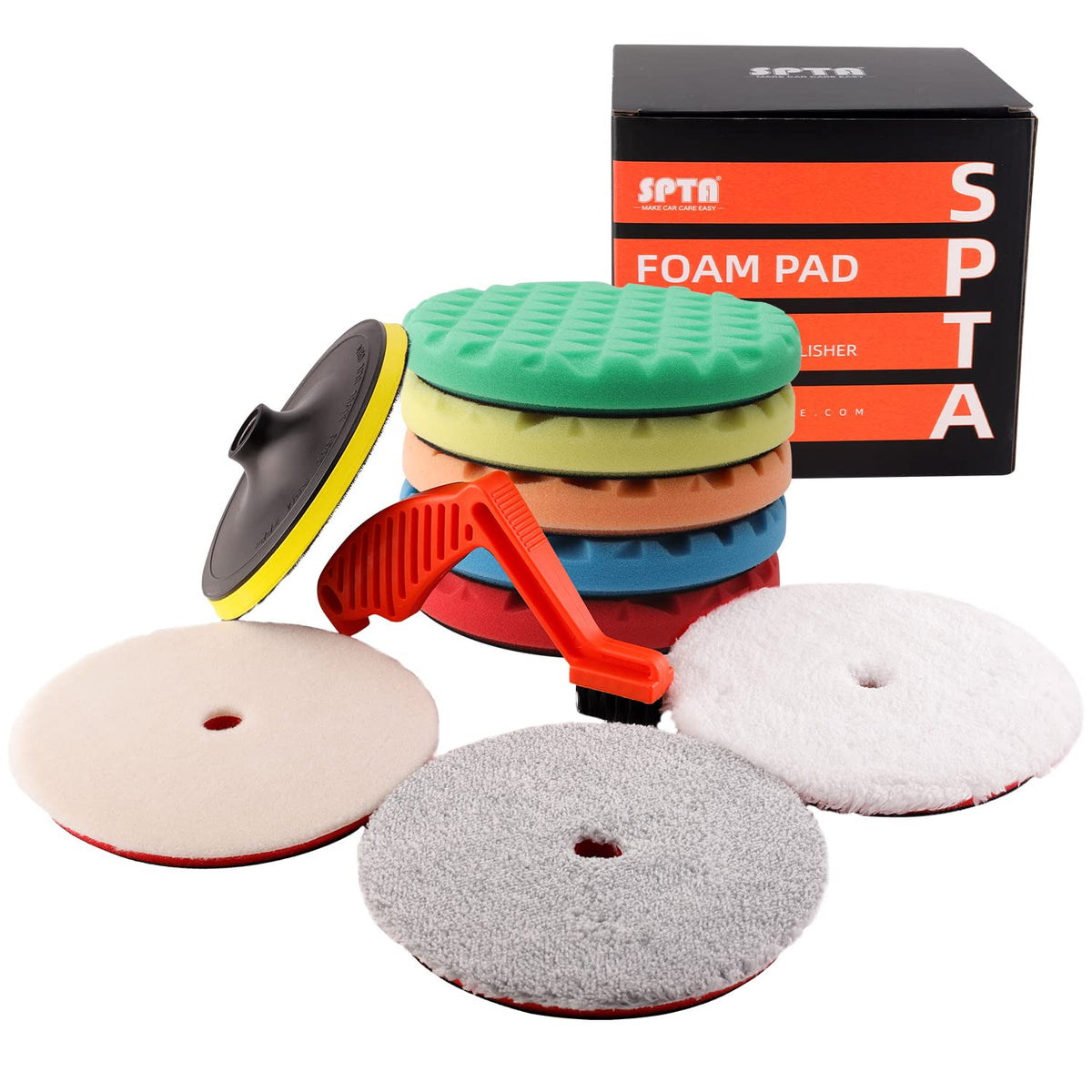 Spta 10Pcs Polishing Pads Kit, 7 Inches Large Size Buffing Pads, Car Foam Buffing Sponge Pads Kit With 5/8''-11 Backing Plate Fo