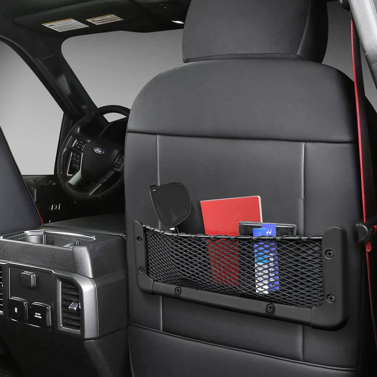 2 Pieces ABS Plastic Frame Automotive Cargo Nets Car Net Pocket Phone Car Mesh Net Holder RV Storage Boat Cargo Pocket Organizer