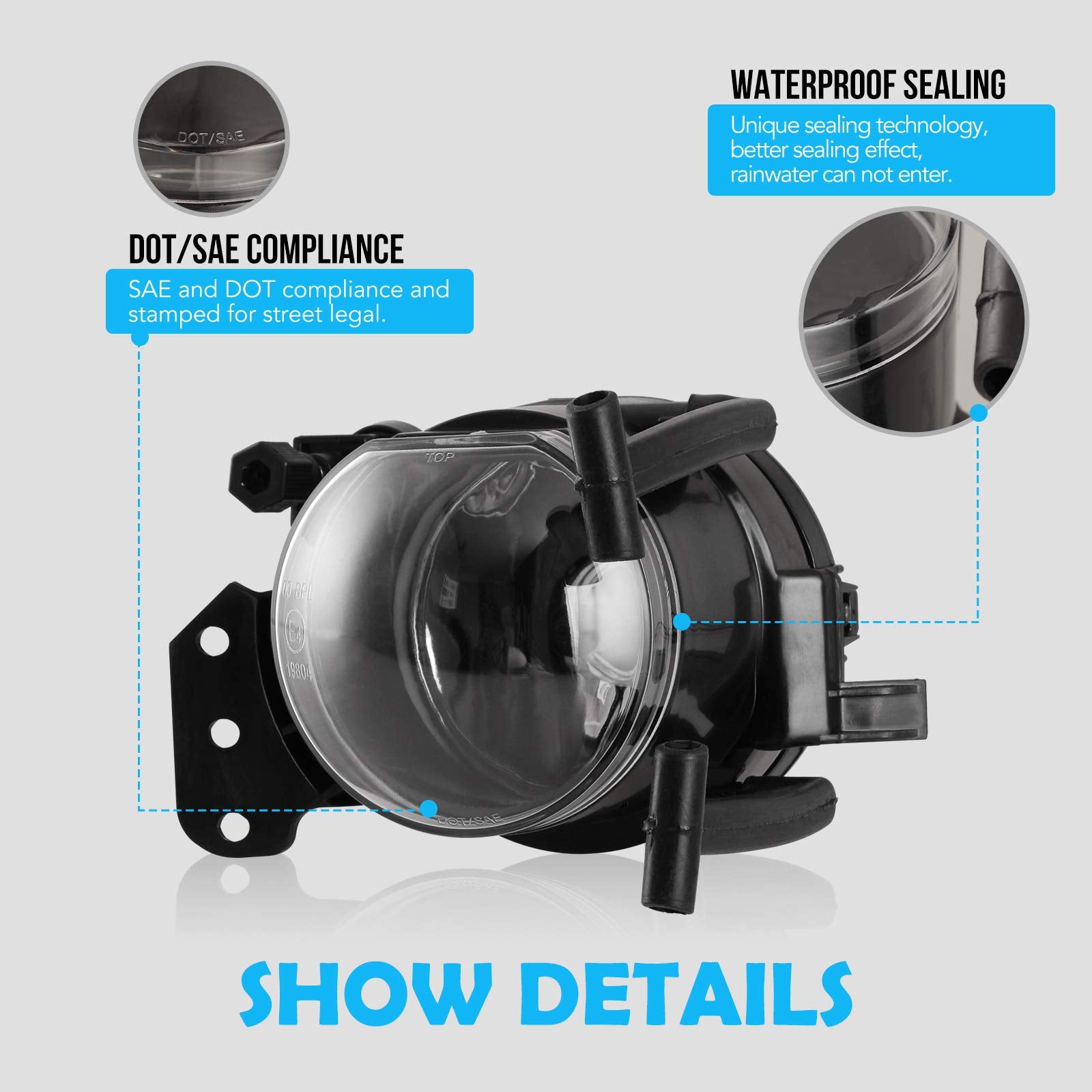 Autowiki Fog Lights Fit For 2004-2007 Bmw E60/E61 5 Series/ 2003-2006 E46 3 Series (Cpe/Cpnv) (Fit For W/O M-Package Models) 2Pcs Clear Lens Fog Lamps