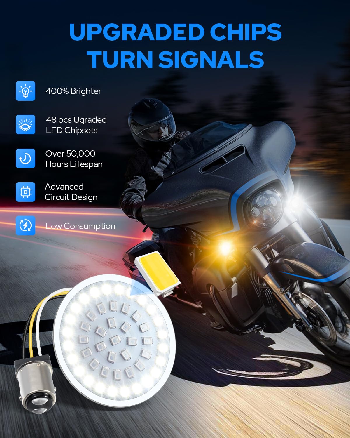 Benlari New Version1157 LED Turn Signals Bulbs, 2'' Front Rear Lights with Smoked Lenses for Harley Davidson Touring Dyna Softai