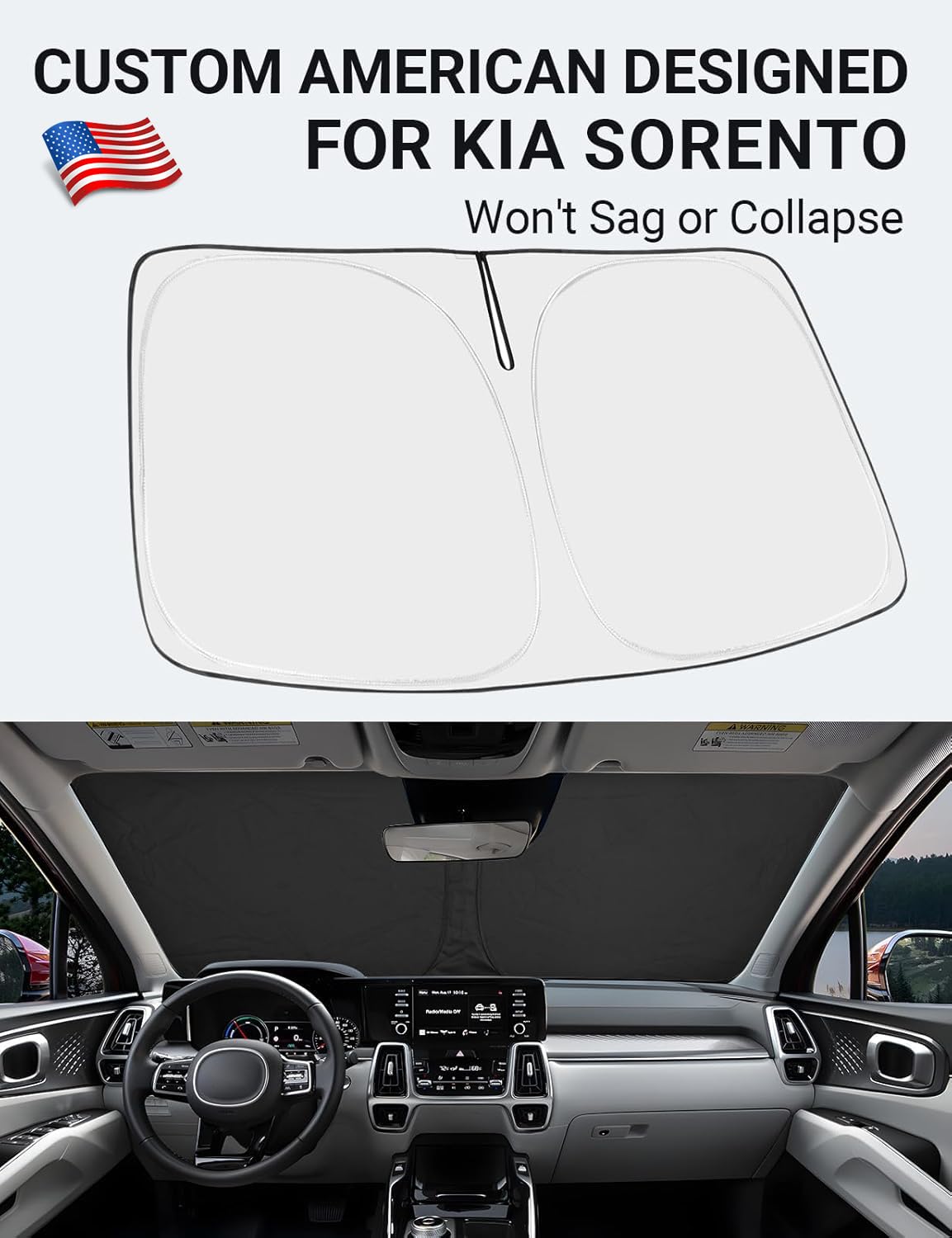 Proadsy Windshield Sun Shade for Kia Sorento 2021-2025, 4-Layer Foldable UV Blocker, Black & Silver, Keeps Car Cooler