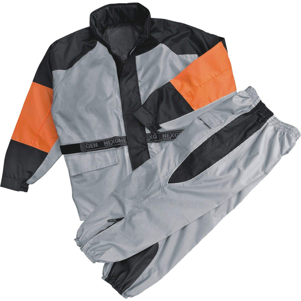 NexGen SH2217 Men's Orange and Silver Oxford Water-Resistant Rain Suit - Large
