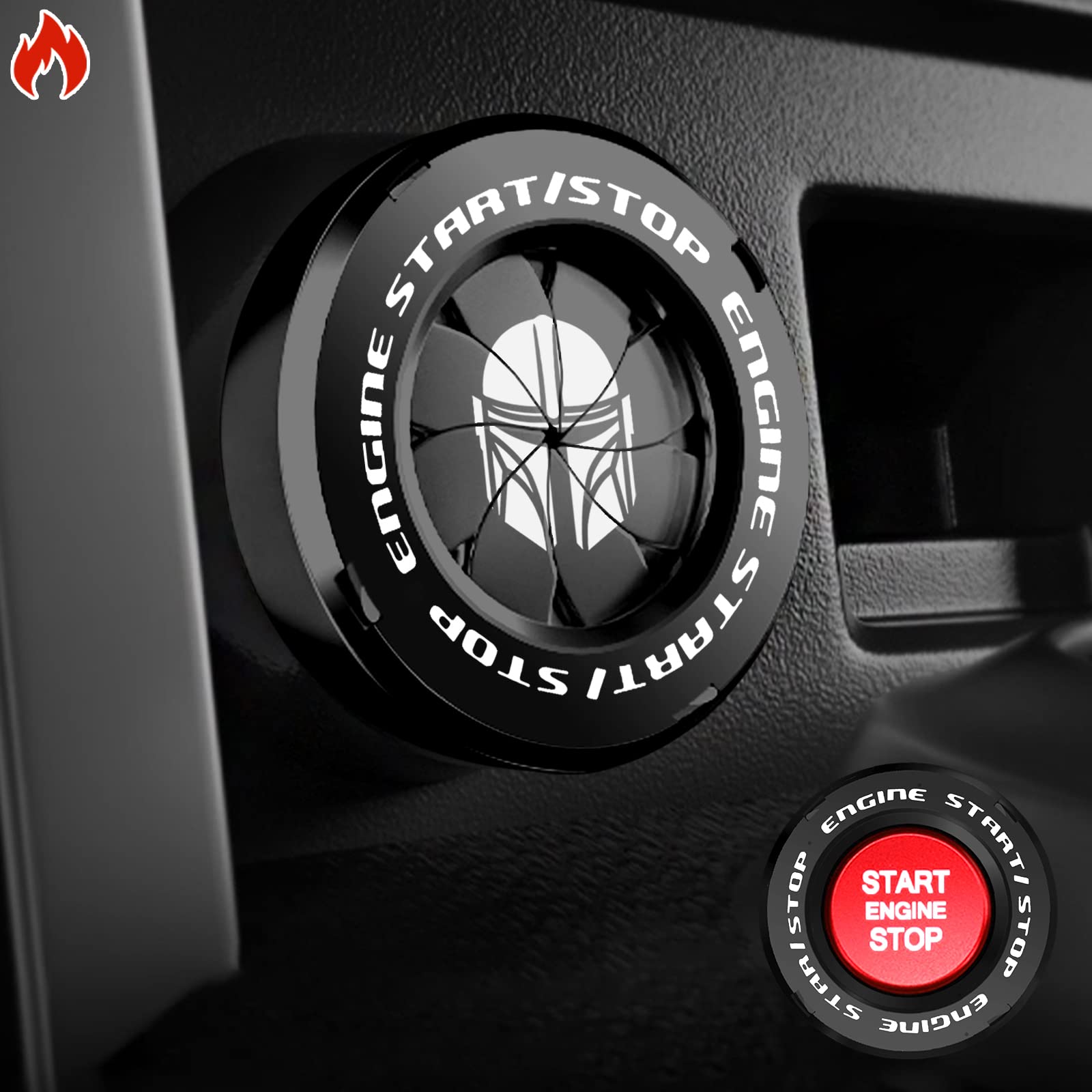 Tybasthe Rotary Push Start Button Cover, Mandalorian Car Accessories Engine Start Stop Button Cover, Star Wars Car Stickers Inte