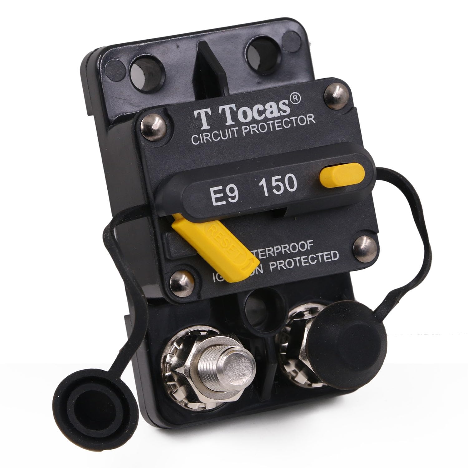 T Tocas Hi-Amp 150A Surface-Mount Circuit Breaker Double 3/8'' Stud With Manual Reset Switchable, 12V - 48V Dc, 150 Amp Ip67