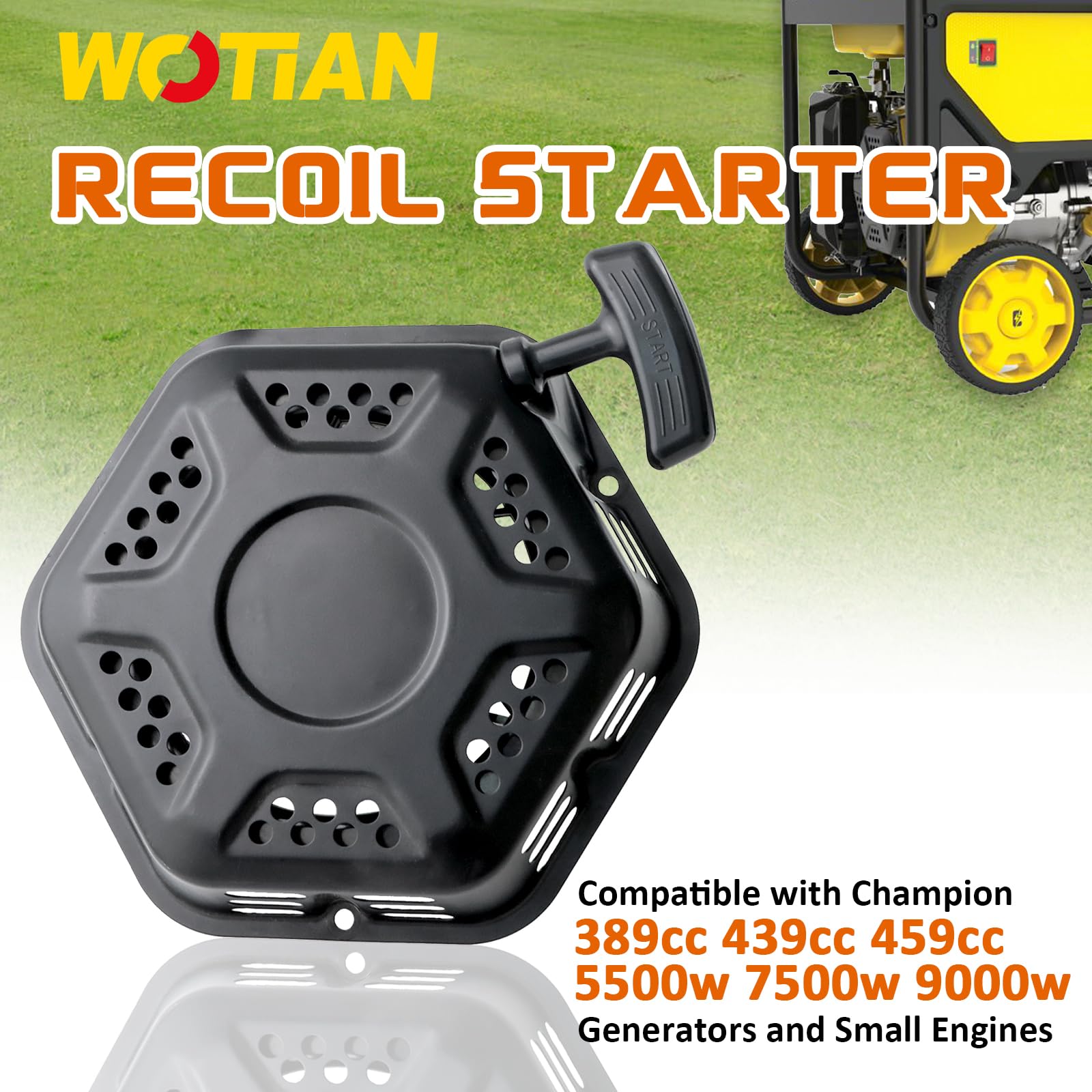 WOTIAN Recoil Starter for Champion 420cc/439cc/459cc Generator, Pull Start Assembly with 160cm Cord, Black Replacement Part#100715836-0001