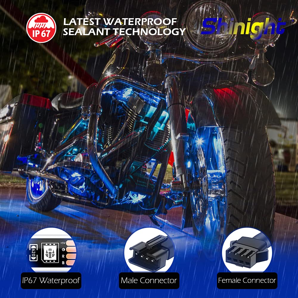 Brightronic Motorcycle LED Light Kits - 10 Pcs Multicolor Waterproof Strip Lights, App Control, Music Sync, Model AML-2-10