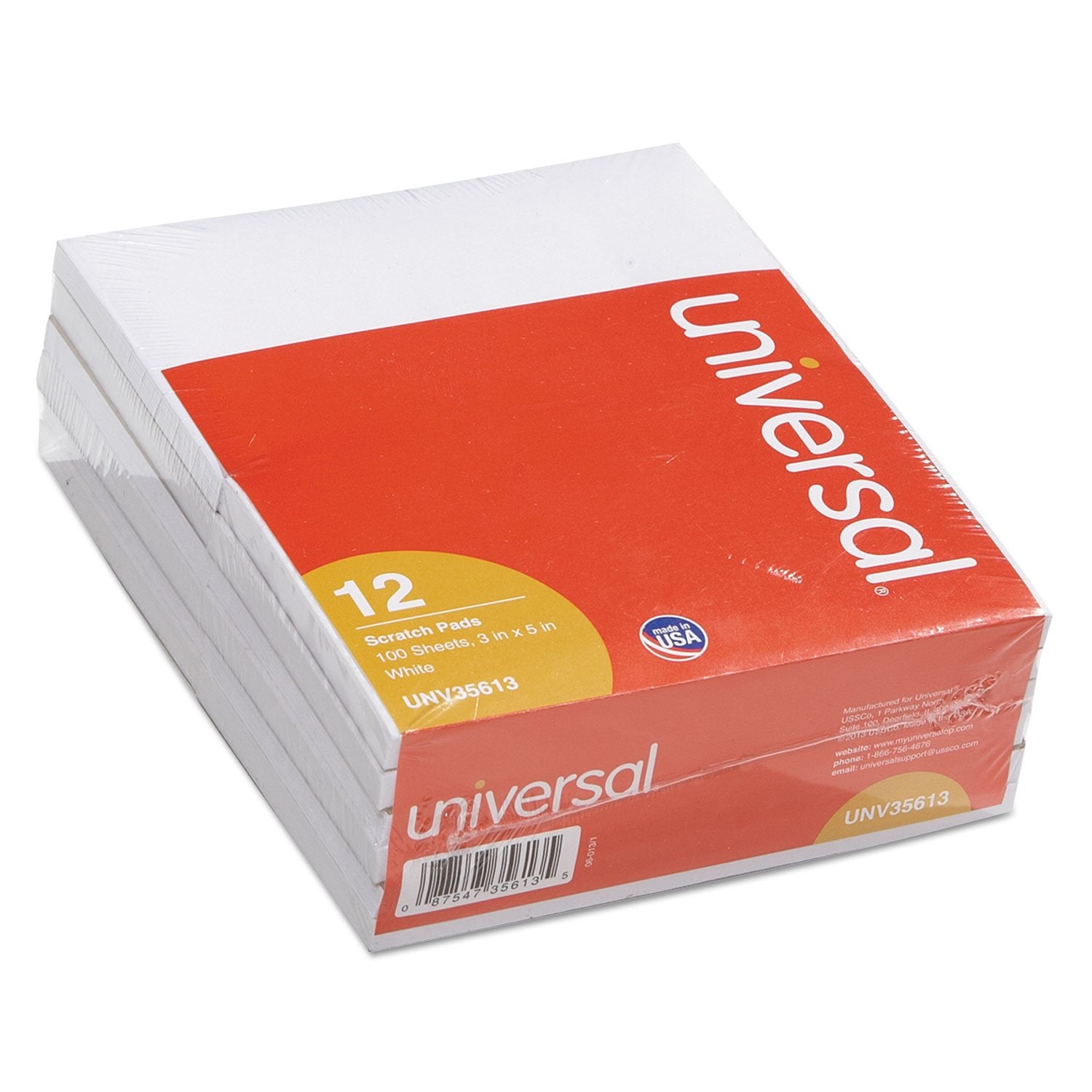 Universal M9-35613 100 Sheets 3 In. X 5 In. Unruled, Scratch Pads - White (12/Pack)