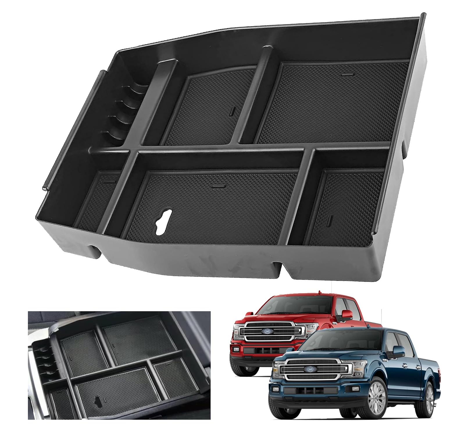 Xxciwp 2018 F150 Console Tray Center Console Organizer Tray For 2015-2020 Ford F-150 Raptor Mid Armrest Glove Storage Box For Fo