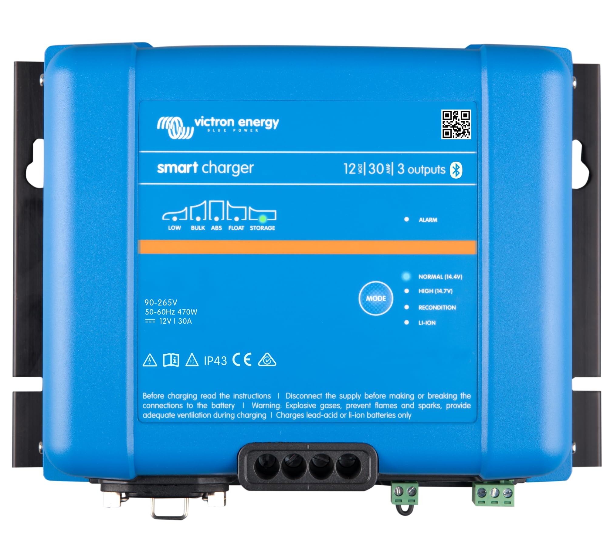 Victron Energy Smart IP43 12-Volt 30 AMP 120-240 VAC, 3 Output Battery Charger with Bluetooth