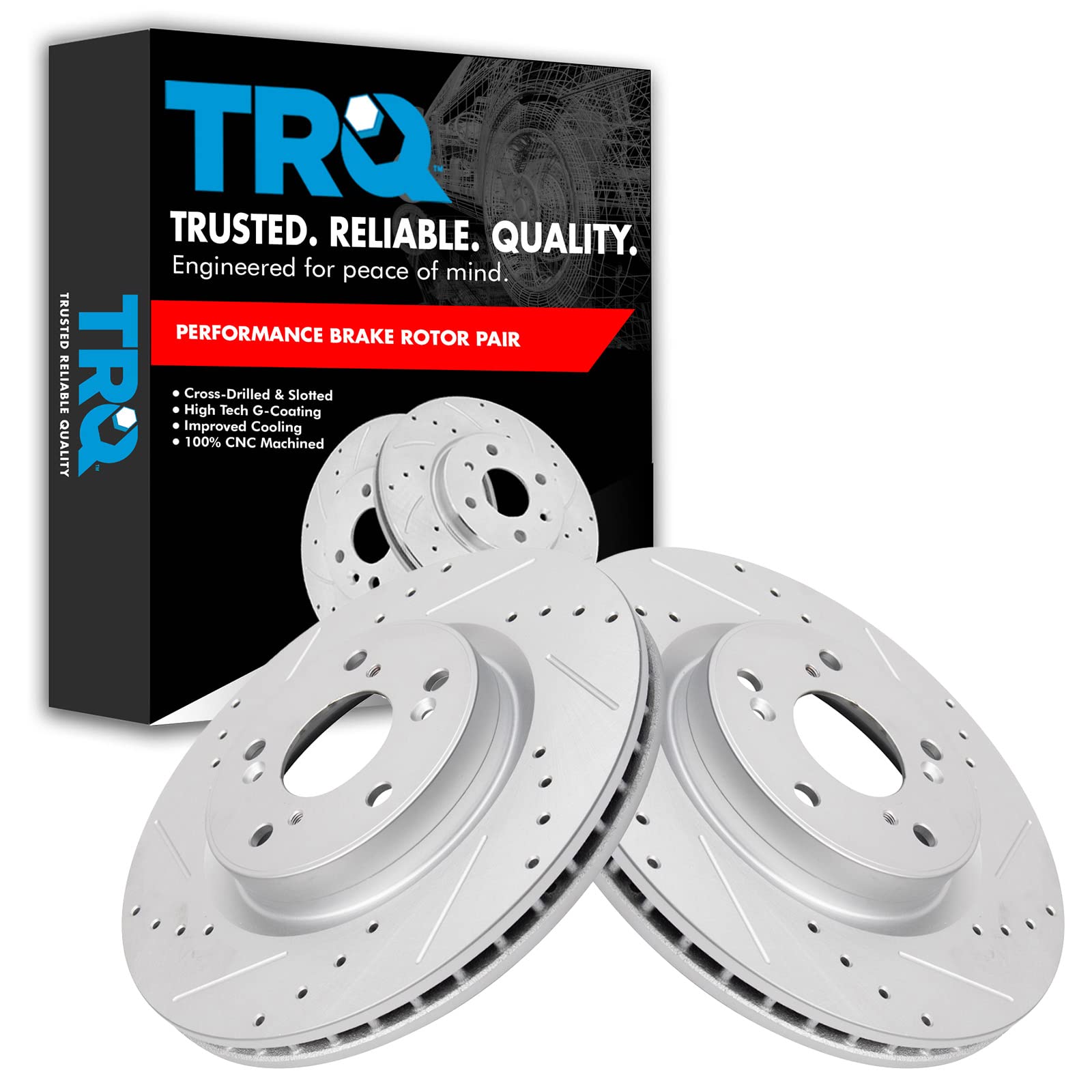 Trq Front Performance Brake Rotors Set Premium G-Coated Cross Drilled & Slotted Compatible With 2012-2016 Honda Cr-V