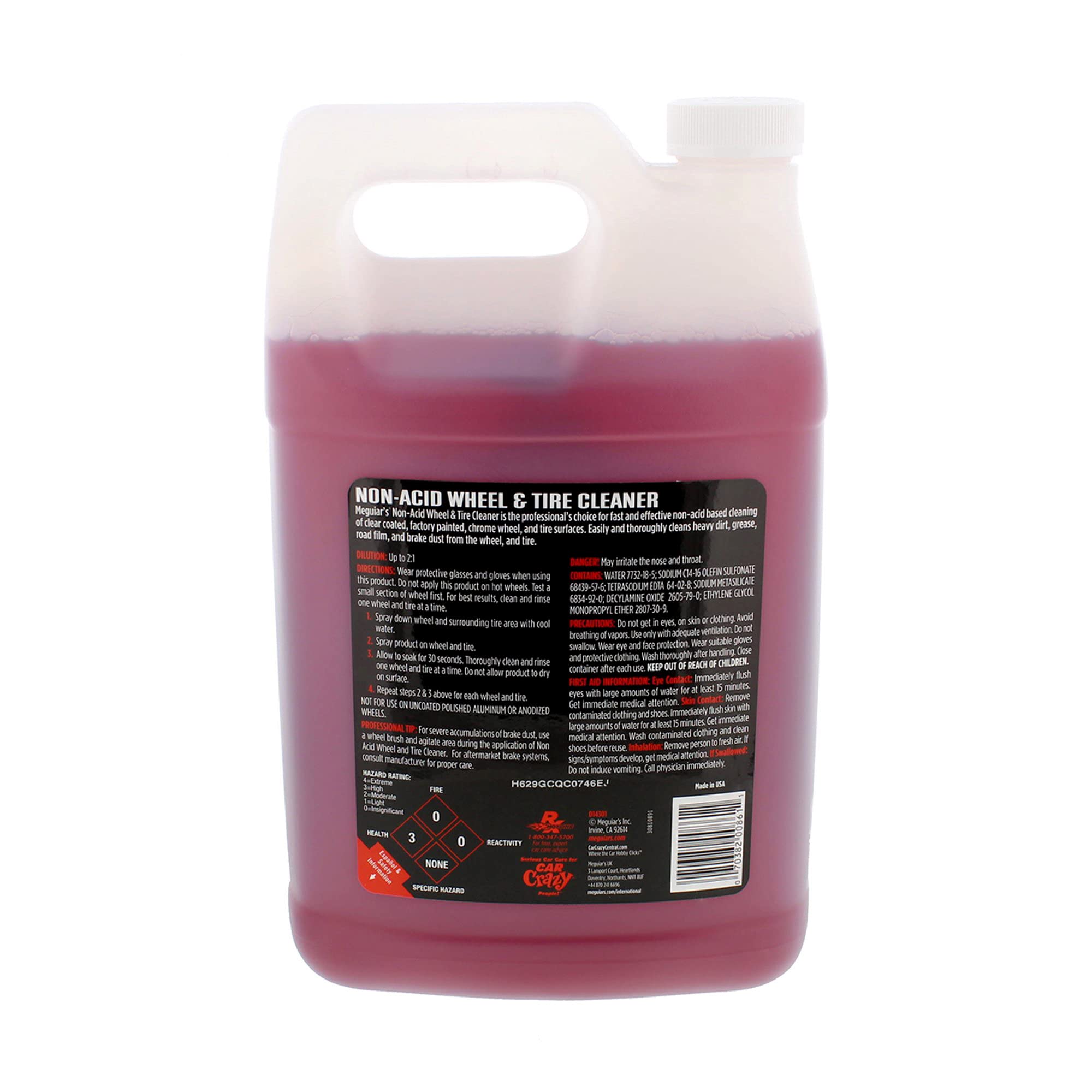 Meguiar's D14301 Non-Acid Tire and Wheel Cleaner, 128 Fl Oz, Dark Red, Pre-Diluted, No Mixing Required