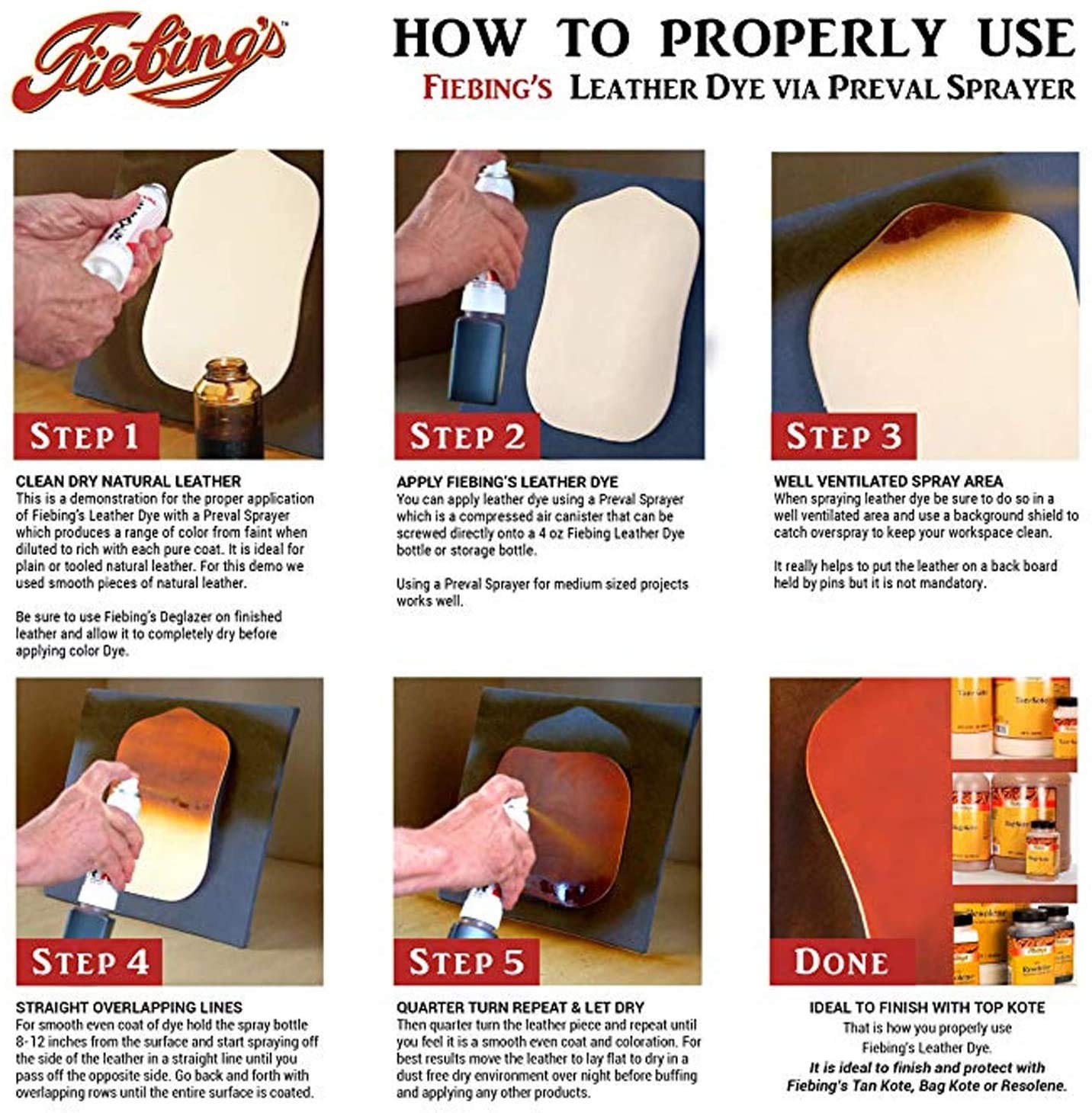 Fiebing's Leather Dye 4oz Tan - alcohol based penetrating & permanent leather dye