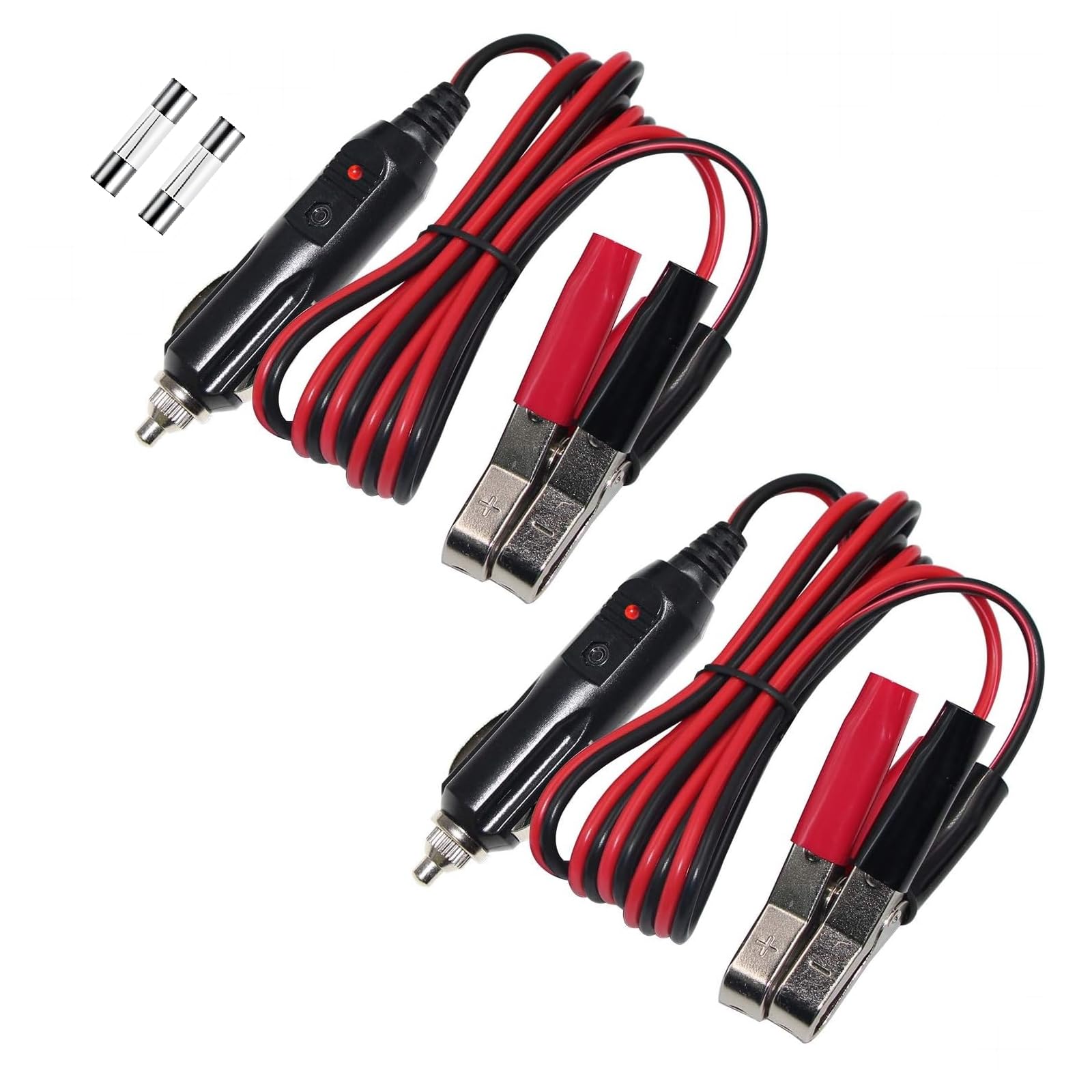 Alligator Clamp To Male Cigarette Lighter Extension Cable - 12V-24V Jumper Battery Charge Cord 3Ft Automotive Electrical Clip-On