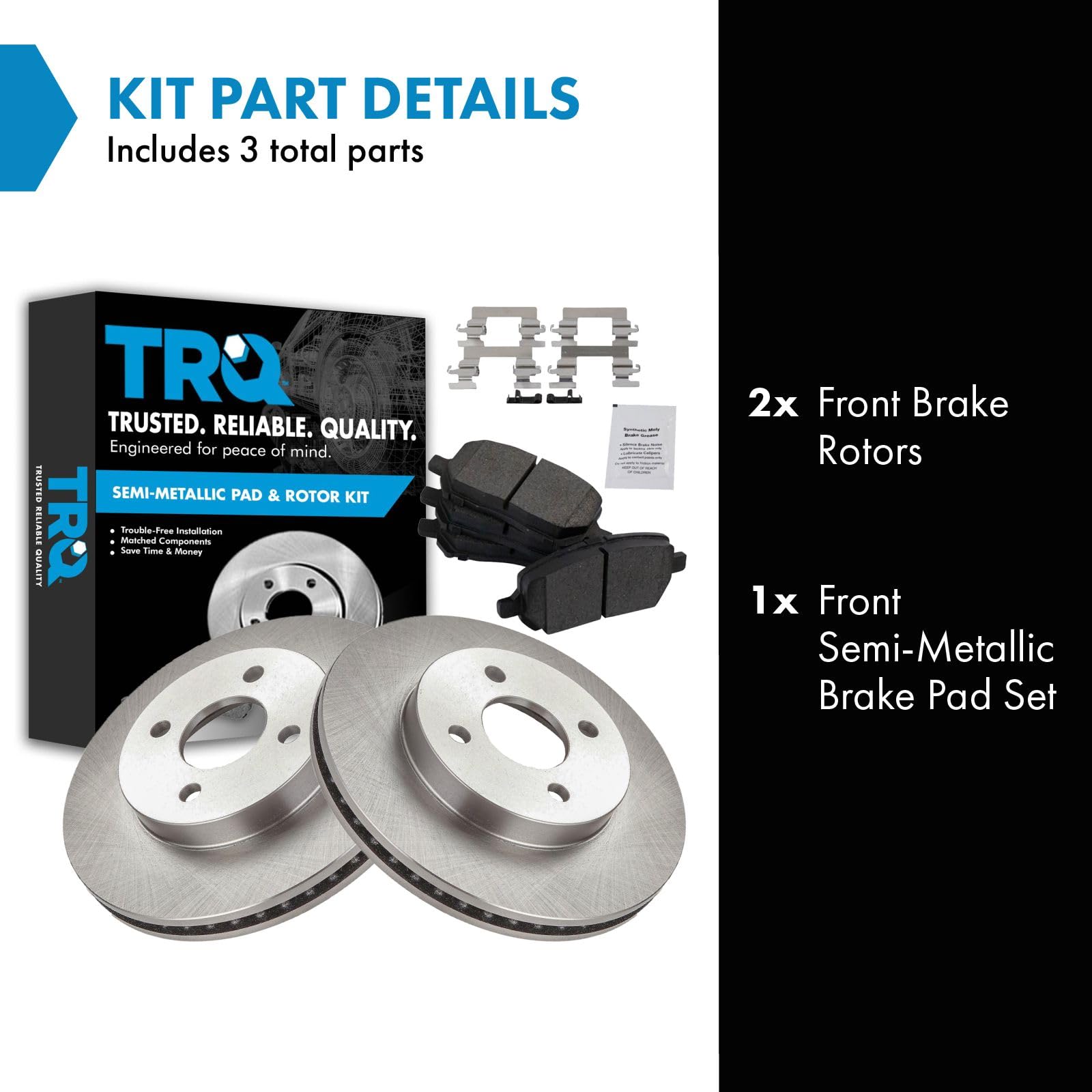 Trq Front Brake Pad & Rotor Kit Semi-Metallic Compatible With 2005-2010 Chevrolet Cobalt 2007-2009 Pontiac G5 2003-2007 Saturn I