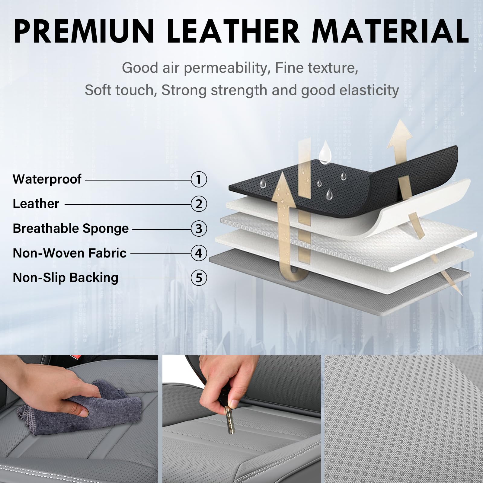 Coverado Car Seat Covers Front Seats, 2 Piece Car Seat Protector With Removable Headrest, Nappa Leather Breathable Front Seat Cu